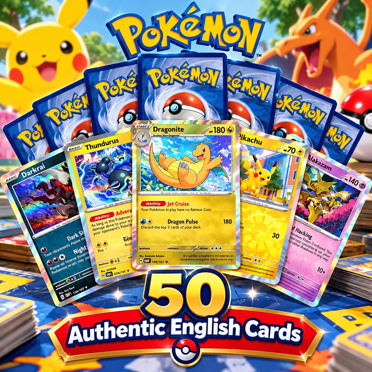 TEMU Cards, English Version (pack Of 50) - Authentic Lot Of 50 Official Cards Including Rare And Shiny
