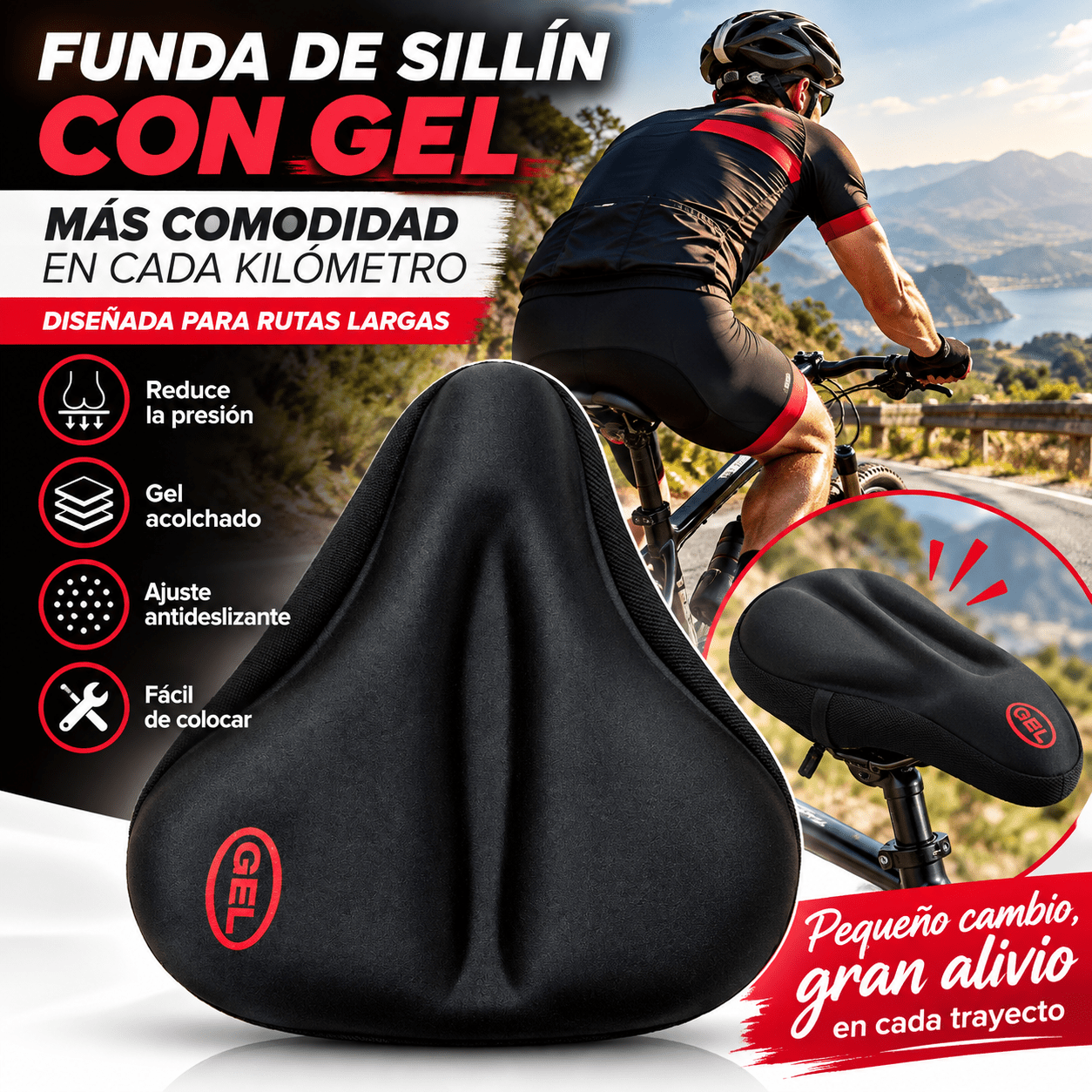 TEMU de Sillín de Bicicleta de Silicona Engrosada para Montaña y Vehículo Eléctrico, Cubierta de Asiento Ampliada y Acolchada