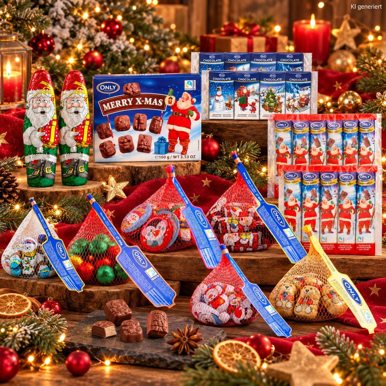 Image of Only Christmas Chocolate Gift Set 995 G | 90 Pieces – Candy Assortment With Chocolate Santas, Lollies, Figures, Balls & Discs – For St. Nicholas, Advent Calendar & Christmas