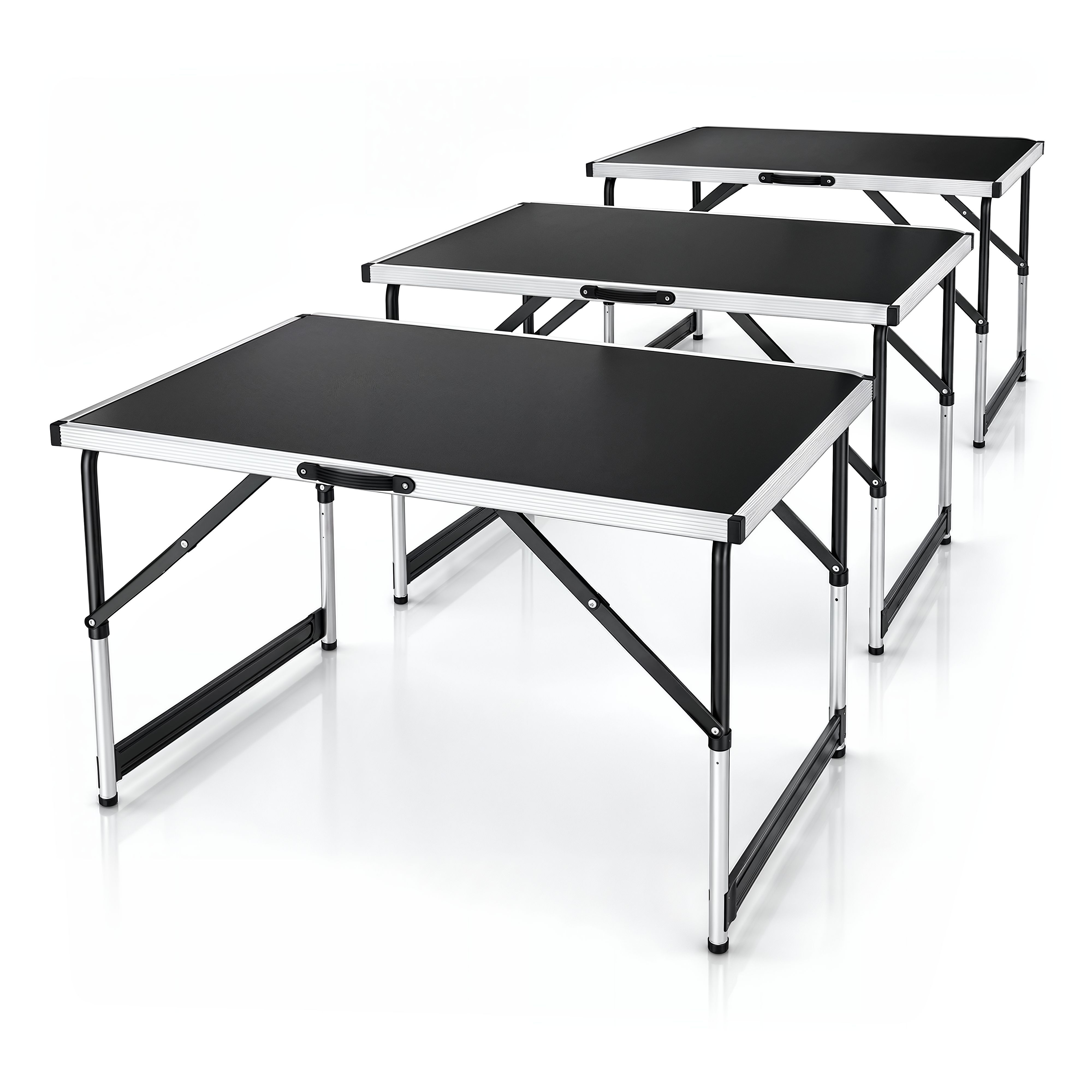 TEMU Multifunctional 3-part Foldable, Height-adjustable Aluminum Folding Table 100x60 Cm , Tapestry Table, Camping Table Table Black