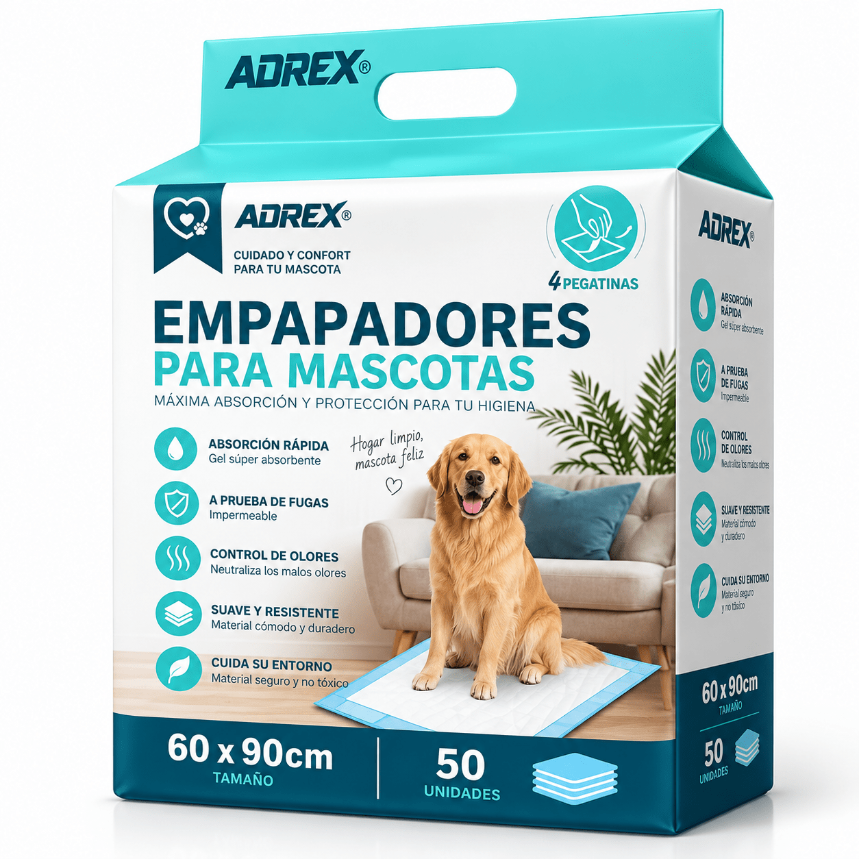TEMU AOREX Empapadores para Perros y Gatos 50 PCS, M L XL, Adhesivas, Empapadores Absorbentes Súper Absorbente, y Control de Olores, Pads Higiénicos