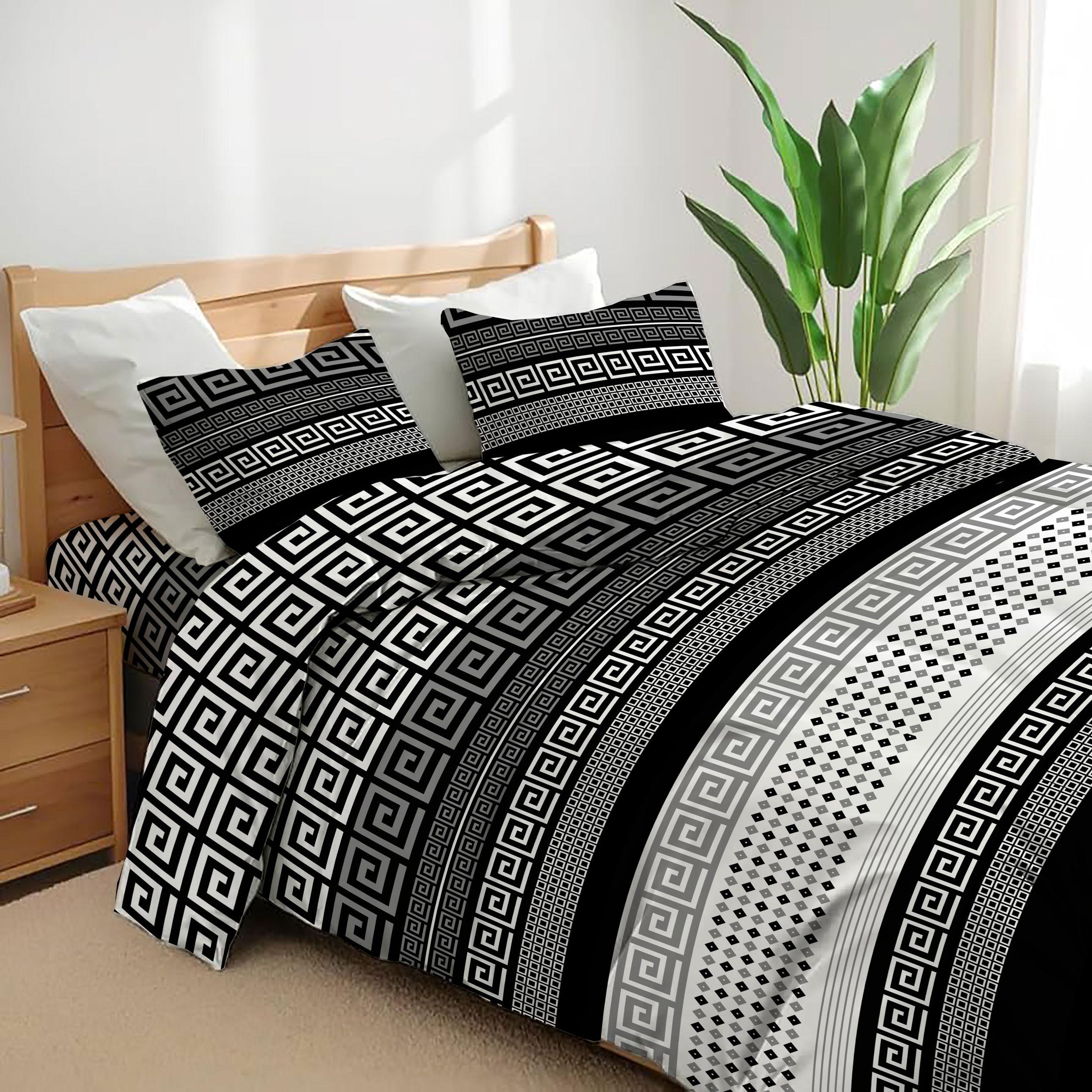 4 Pcs Duvet Complete Bedding Set Soft Brushed Microfibre Duvet Quilt Cover With Pillow Cases and Extra Fitted Sheet Printed in Single Double King Sizes