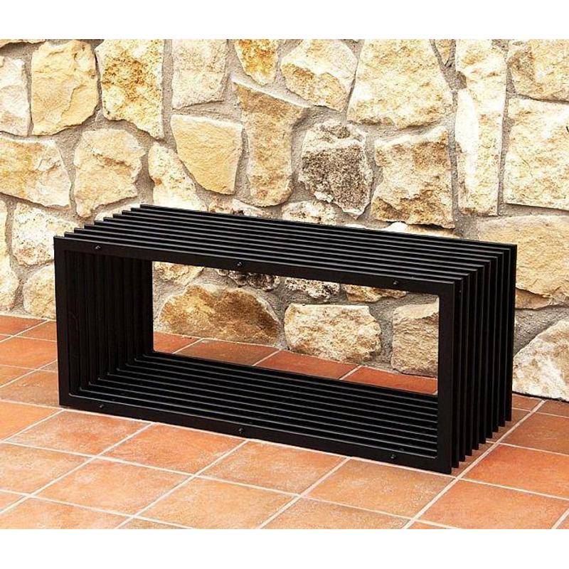 Small Black Metal Garden Bench, Weather-resistant Seat, Compact Park Bench Without Backrest, Iron Flower Bench
