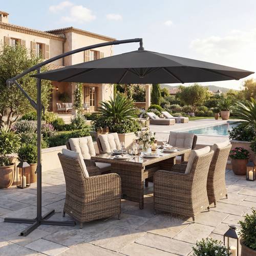 300 cm diameter parasol with stand opening and closing handle grey