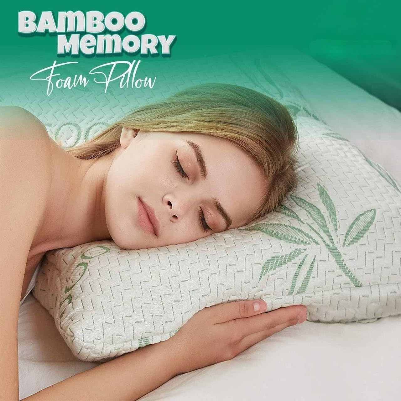 2-Pack Bamboo Memory Foam Pillows | 50x75cm | Medium Firm | Soft & Breathable | Neck & Shoulder Support | Sleep Positions: Side, Back & Stomach | Washable Removable Zip Cover