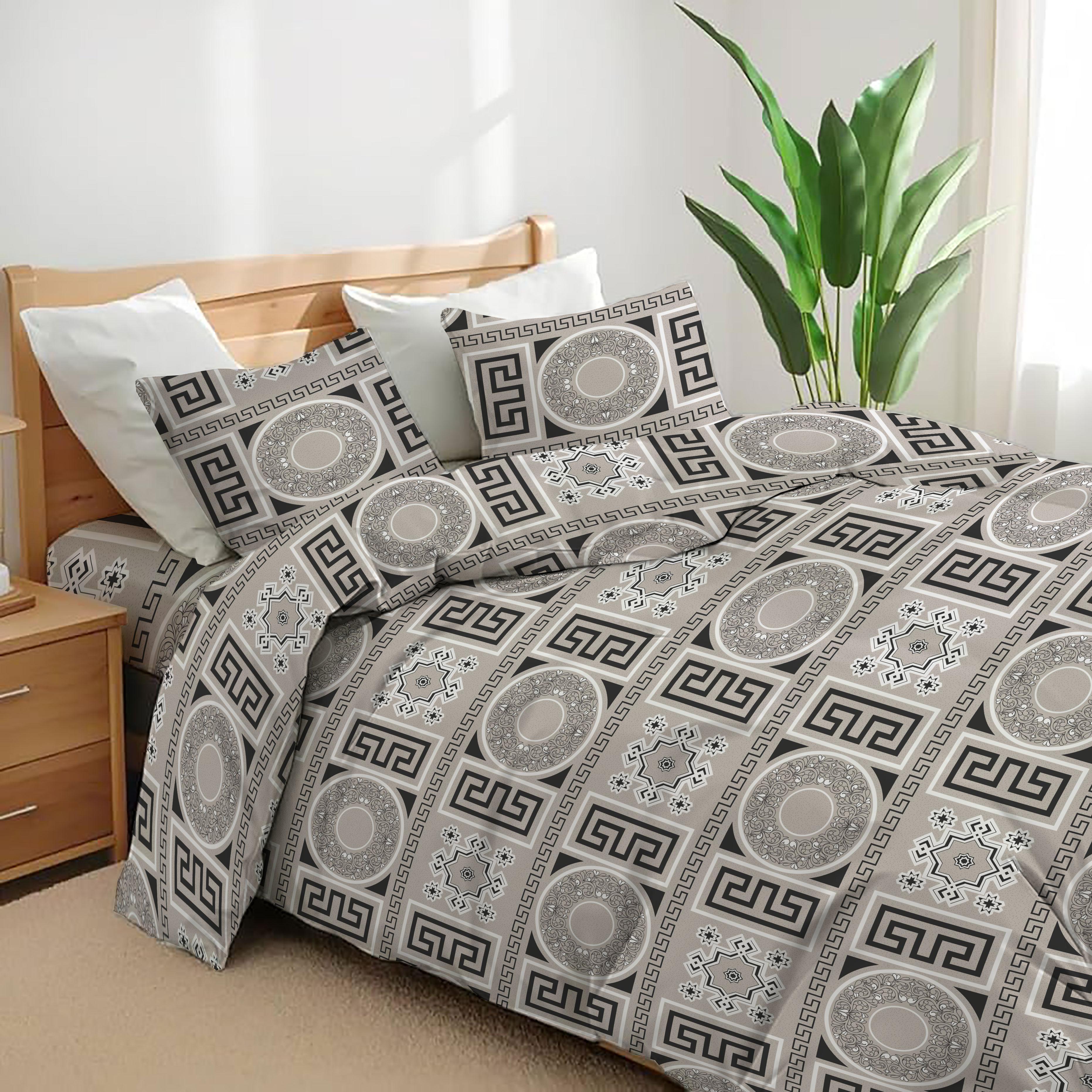 4 Pcs Duvet Complete Bedding Set Soft Brushed Microfibre Duvet Quilt Cover With Pillow Cases and Extra Fitted Sheet Printed in Single Double King Sizes