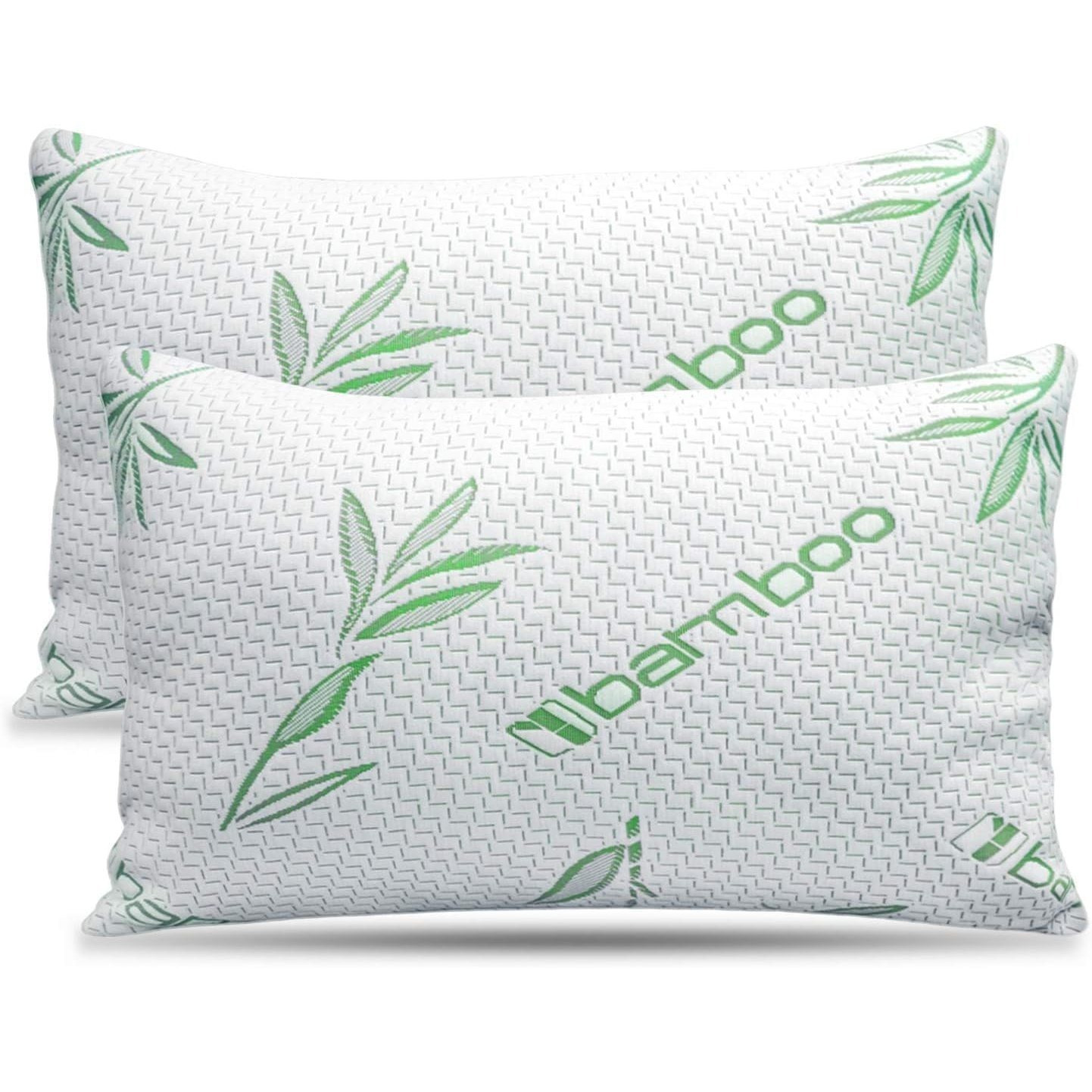 2-Pack Bamboo Memory Foam Pillows | 50x75cm | Medium Firm | Soft & Breathable | Neck & Shoulder Support | Sleep Positions: Side, Back & Stomach | Washable Removable Zip Cover