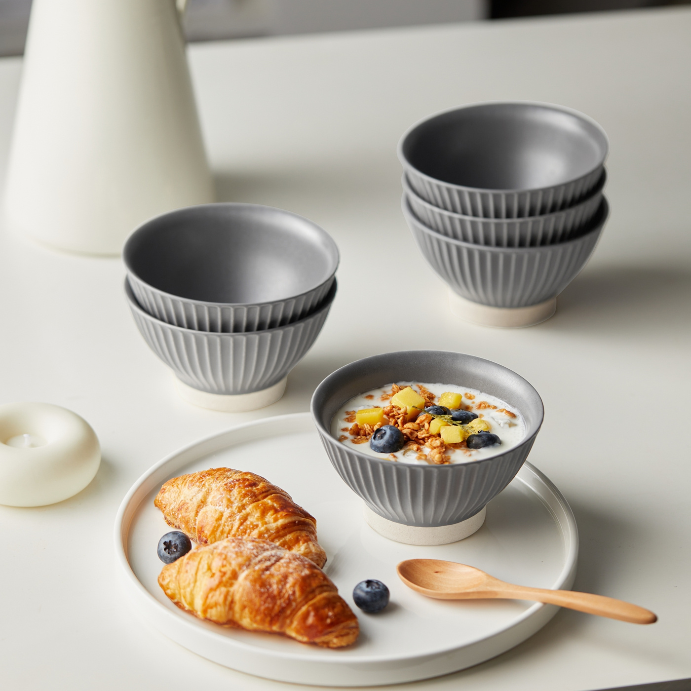 E-shop 6Stück, 4,5inch, Ø12cm, 310ml, Schüssel-Set, Keramik Geschirr, Müslischale, Getreideschale, Nussschale, Dessertschale, Snackschale,