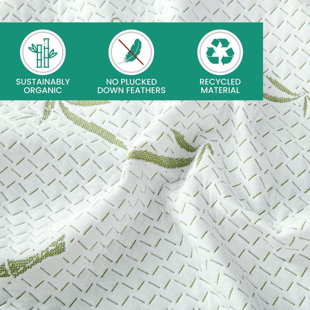 2-Pack Bamboo Memory Foam Pillows | 50x75cm | Medium Firm | Soft & Breathable | Neck & Shoulder Support | Sleep Positions: Side, Back & Stomach | Washable Removable Zip Cover