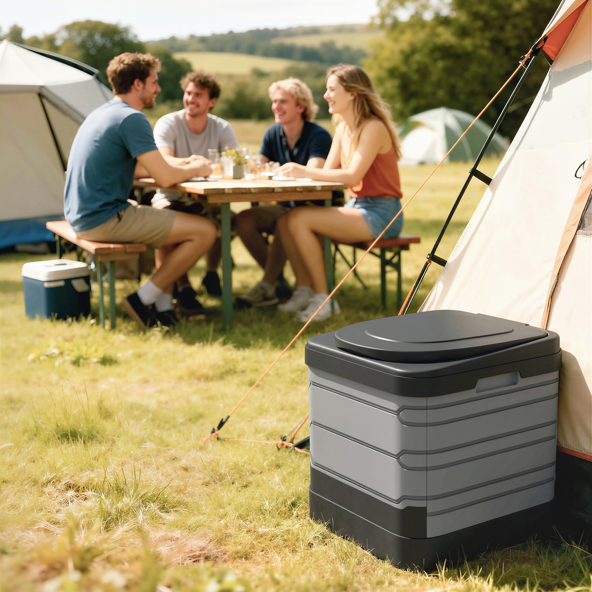 Image of Camping Toilet, Foldable Travel Toilet, Max. Load Capacity Up To 150 Kg, Folding Toilet With 12 Coagulant Powder Packets, 12 Disposal Bags, Dry Toilet For Camping, Hiking, Travel, Grey.