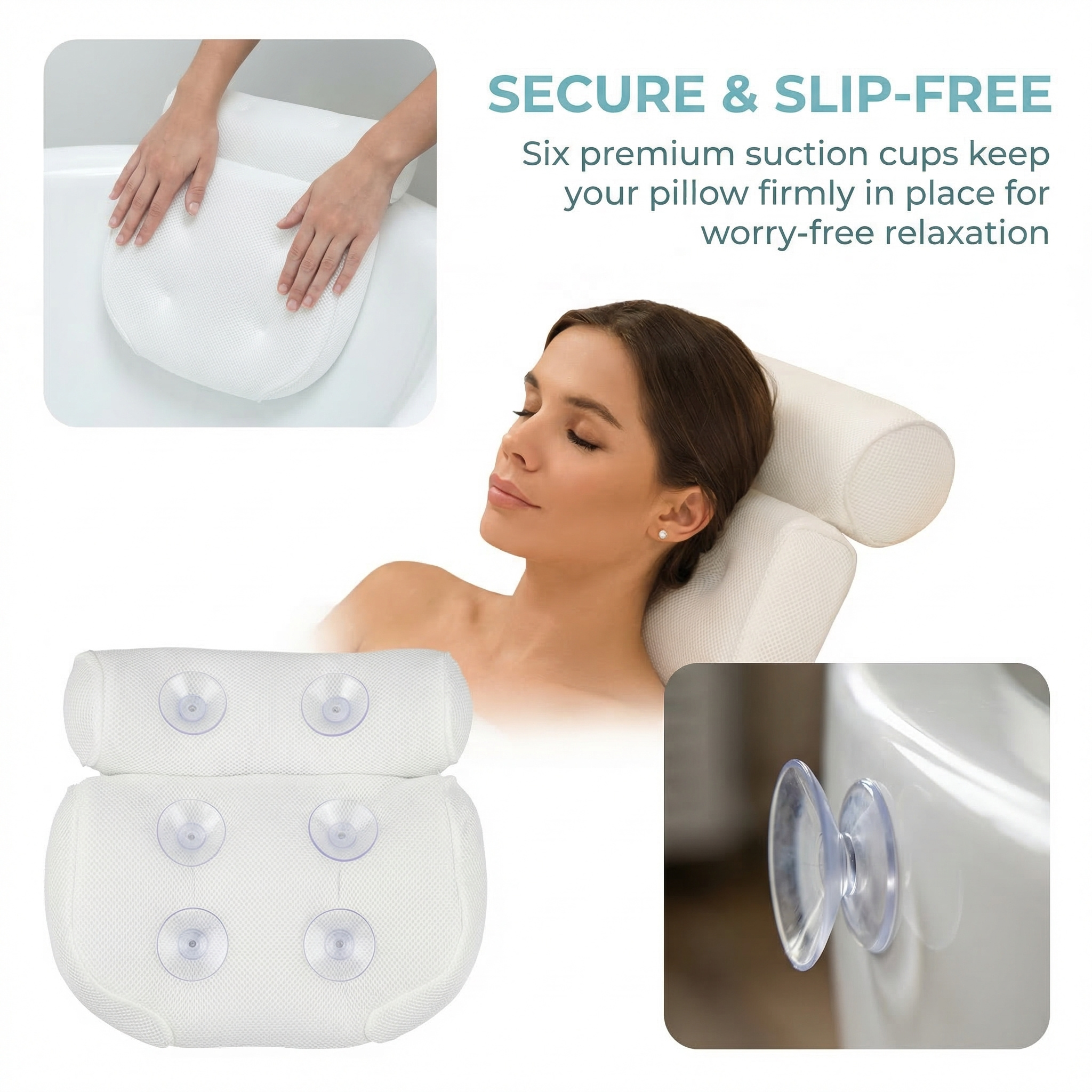 TEMU 37*34*10cm Luxury Bathroom Spa Bath Pillow Non-slip Comfortable Headrest Cushion Bathtub 1pc