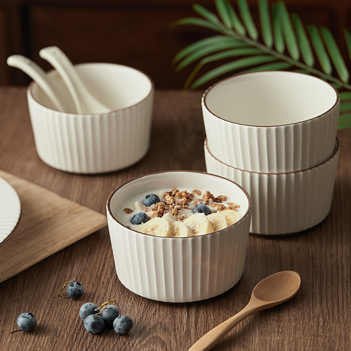 E-shop 4 Stück Ø11CM Perlglanzweiß Schüssel-Set, Hochwertiges Keramik, Müslischüssel, Frühstücksschüssel, Dessertschüssel, Cremepudding-Schüssel,