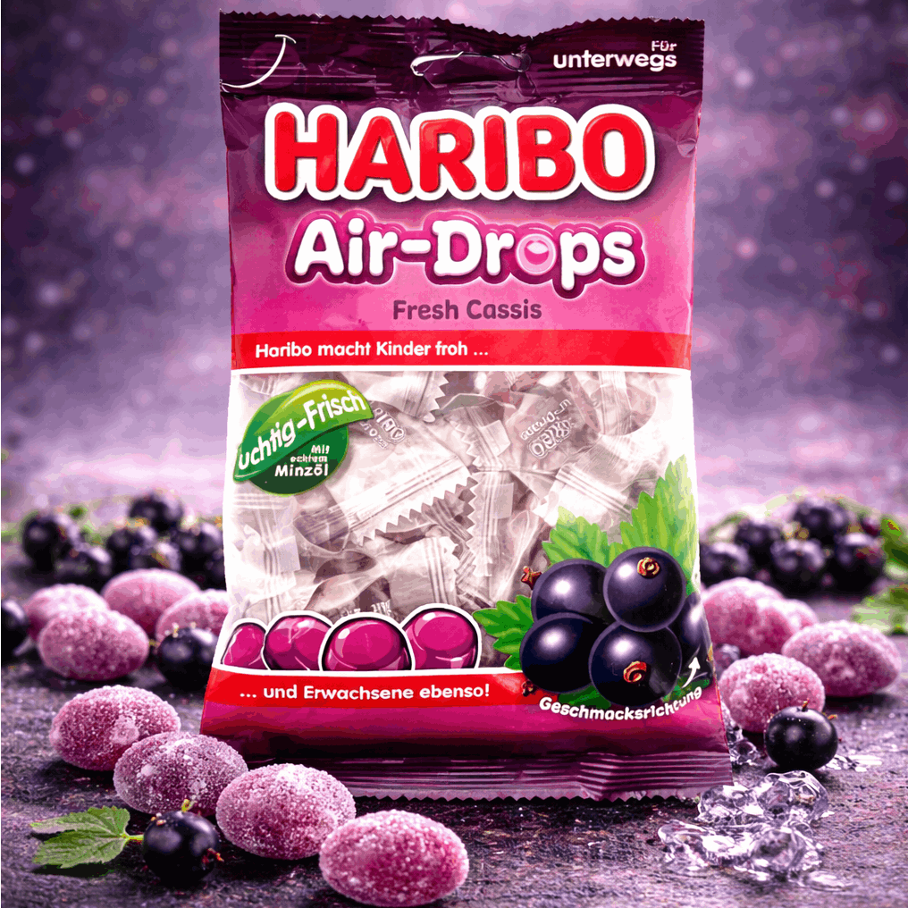 Haribo Air-drops Fresh Cassis – Blackcurrant Fruit Gummies 100 G (24 Air-drops)