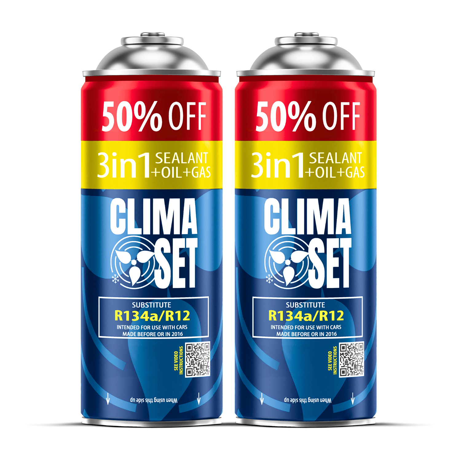 Set Of 2x 3-in-1 R134a Xl Refrigerant For Car Air Conditioning Recharge, Oil, Sealant, Reusable Can With Thread, For Cars Manufactured Between 1994-2016, , High Quality, Modern