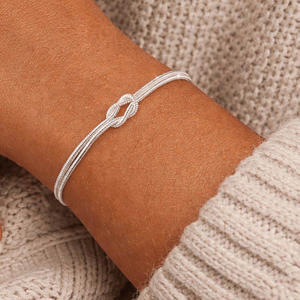 Image of 925 Silver-plated Women's Bracelet With Infinity Knot, Fine Double Chain Bracelet, Minimalist Friendship Bracelet Jewelry Gift For Women