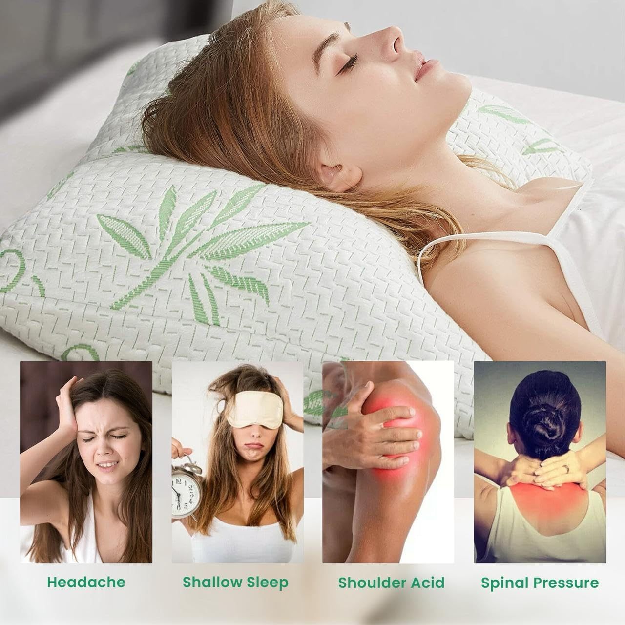 2-Pack Bamboo Memory Foam Pillows | 50x75cm | Medium Firm | Soft & Breathable | Neck & Shoulder Support | Sleep Positions: Side, Back & Stomach | Washable Removable Zip Cover