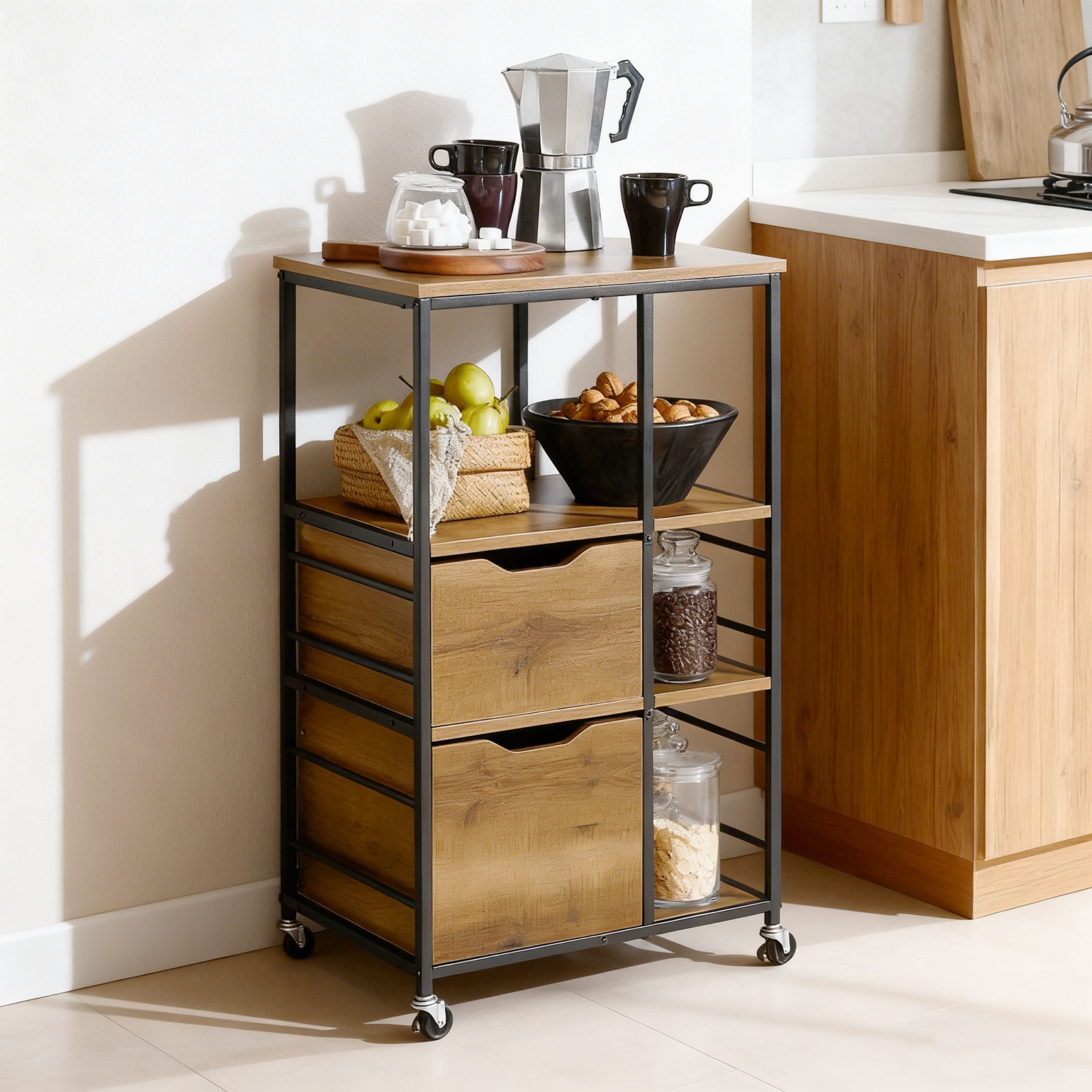 TEMU Carrello da cucina industriale 1 pezzo con 2 cassetti e 3 ripiani, unit� di stoccaggio mobile con ruote, isola da cucina, carrello portaoggetti