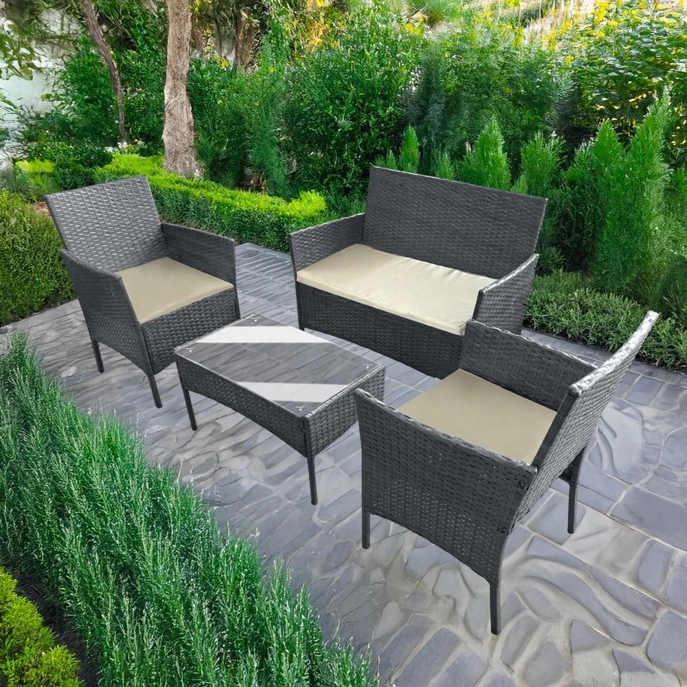 juego de muebles de ratán para jardín de 4 plazas, mesa, sillas, sofá, wicker para patio exterior