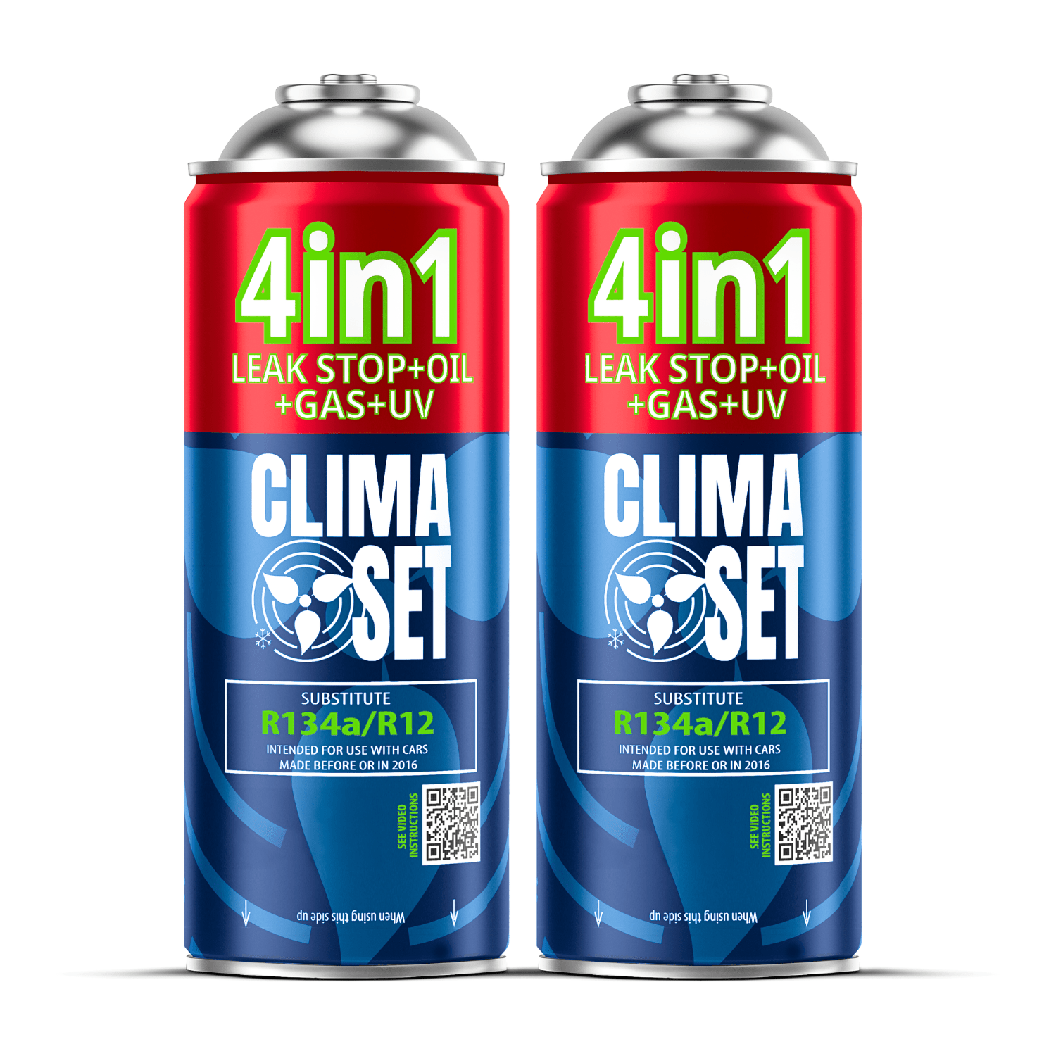 E-shop Set mit 2X 4W1 R134A Kältemittel zum Aufladen der Auto-Klimaanlage, Öl, Dichtmittel, UV-Farbstoff, Gewinde in einer Mehrzweck-Dose, für Autos,