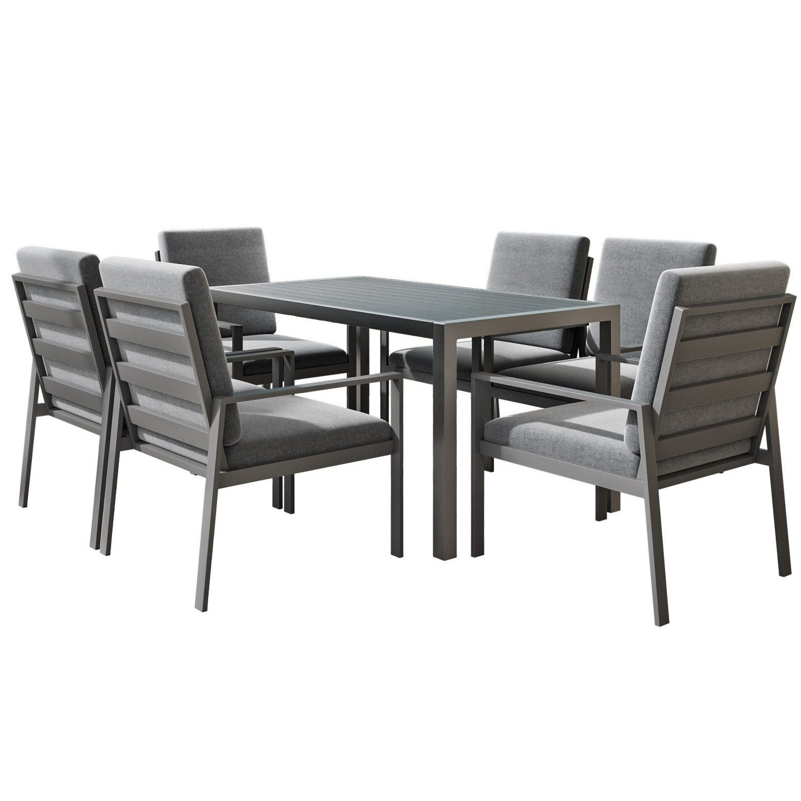 Image of Attention 7pcs Garden Lounge Set Garden Dining Set (aluminum Garden Furniture Set, 6 Chairs, 140cm, 8 Cushions), Weather-resistant Garden Lounge Set Dining Set Garden Furniture For 6 People