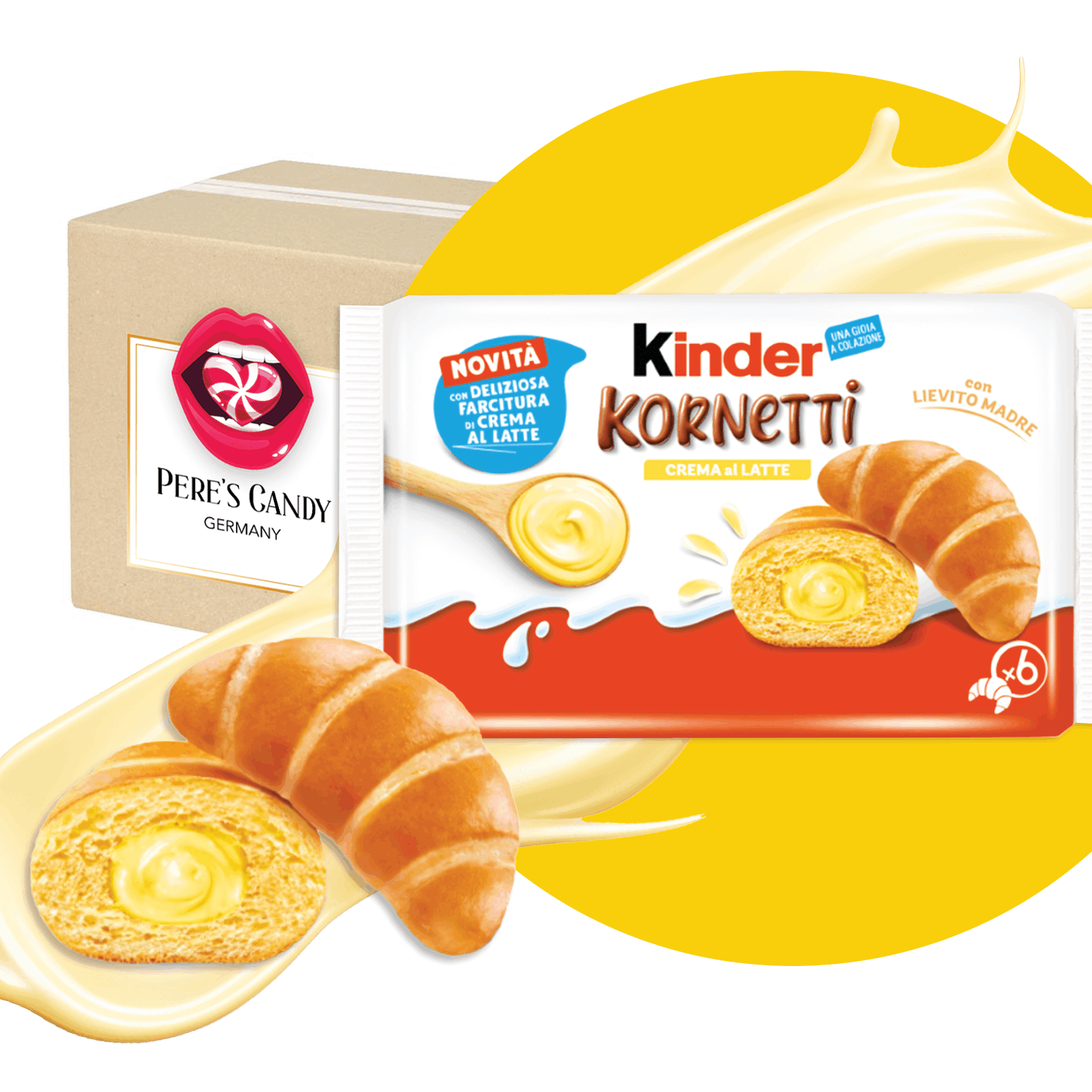 Image of Kinder Kornetti Crema Al Latte - Croissants With Delicious Milk Cream Filling By Kinder - 6 Individually Wrapped Croissants - 270g