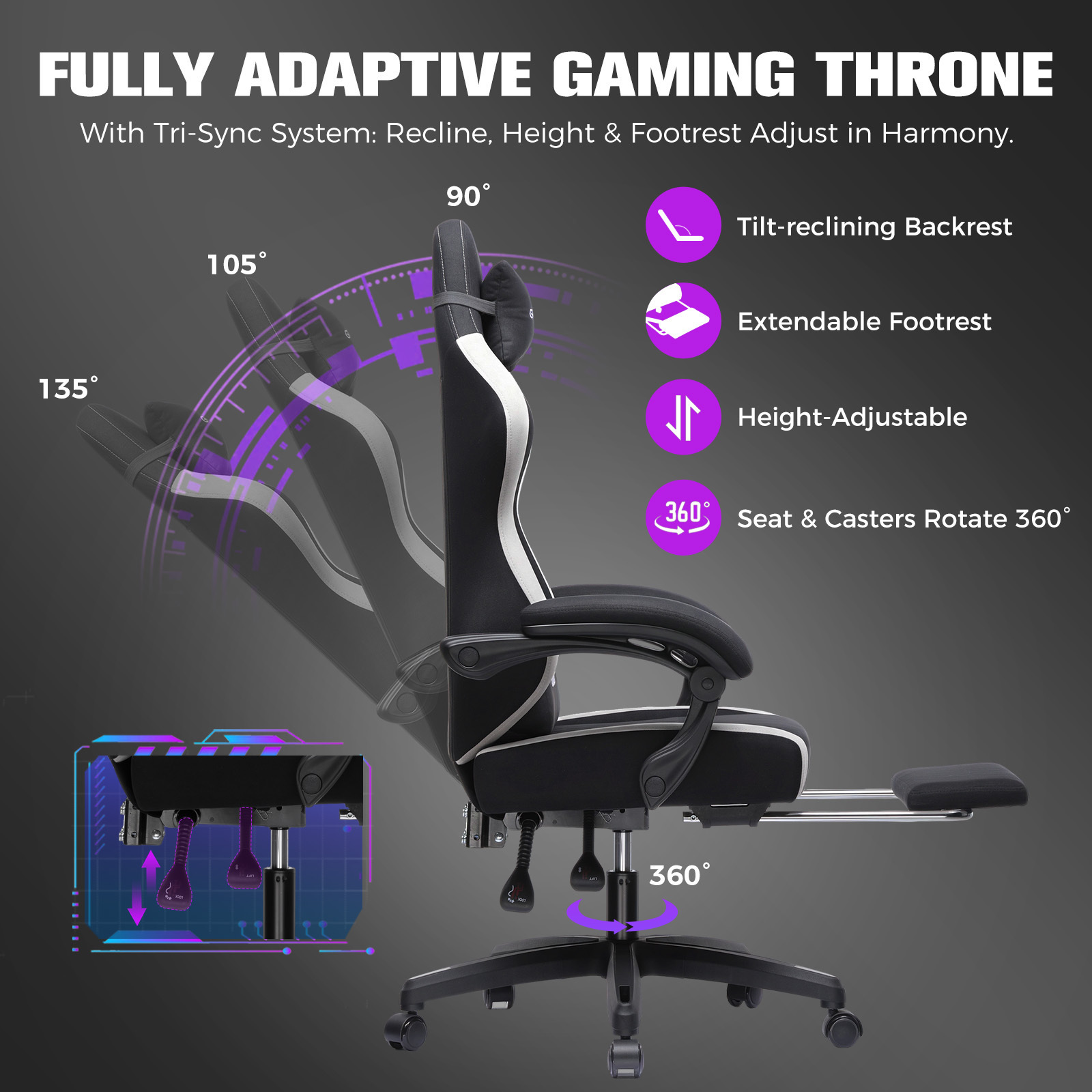 gaming chair with footrest ergonomic computer desk chair with   cushion home office high back support lumbar support heavy duty wide