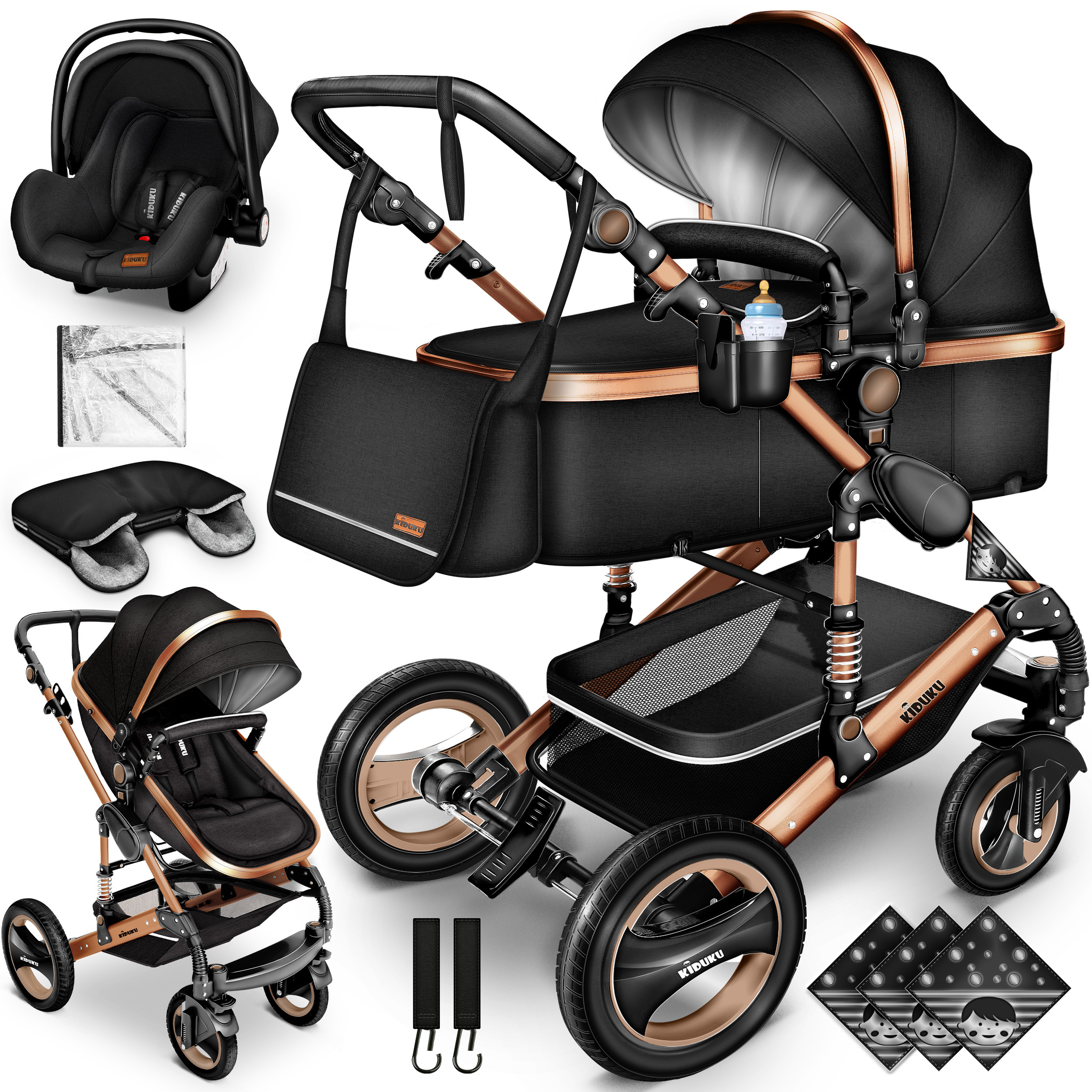 TEMU ® 3-in-1 Stroller Complete Set, Convertible Stroller Set For Babies & Newborns, Xxl Set Including Baby Carrier, Buggy Sport Seat, Baby Capsule,