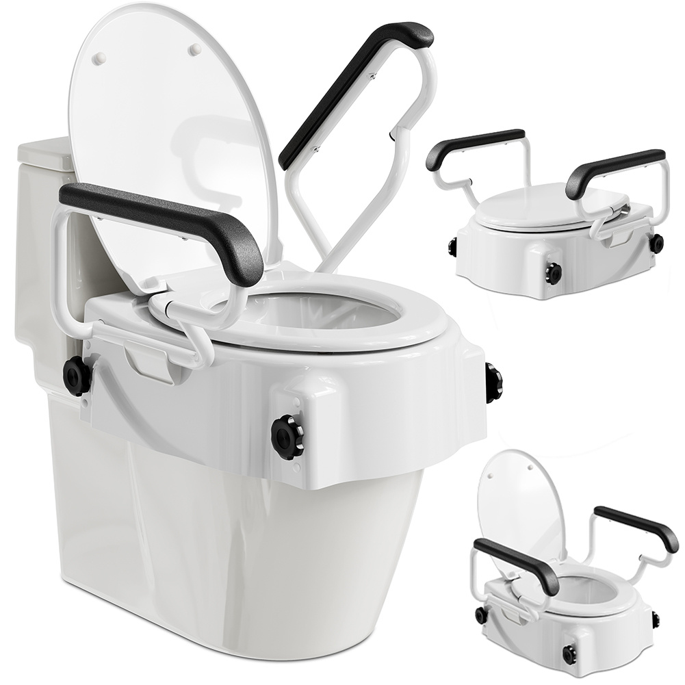 Image of Bakaji Raised Toilet For The Elderly, Disabled And People With Reduced Mobility, Toilet Aid With And Ergonomic Handles, Height-adjustable Seat Cover And 150kg Load Capacity