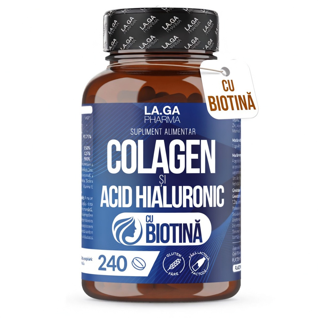 poza articolului   și acid hialuronic cu biotină pentru păr, piele, unghii și articulații.   hidrolizat 240 comprimate 2000 mg cu  ,   și vitaminele c + e. fabricat în italia.