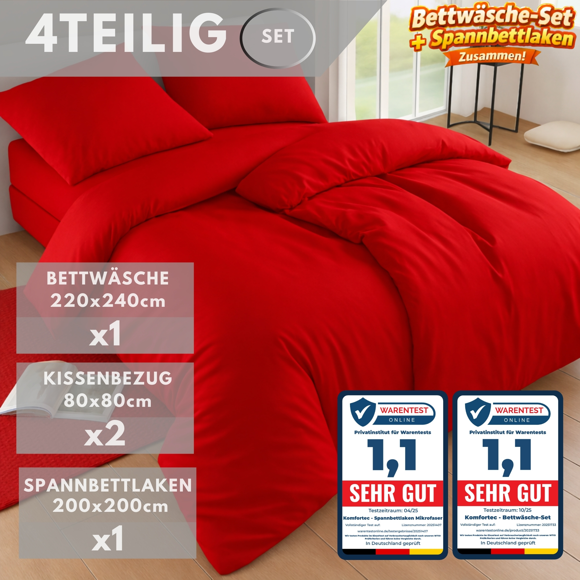 Image of 4-piece Fitted Sheet & Duvet Cover Set For Double Beds, Includes 2x Pillowcases 80x80 Cm