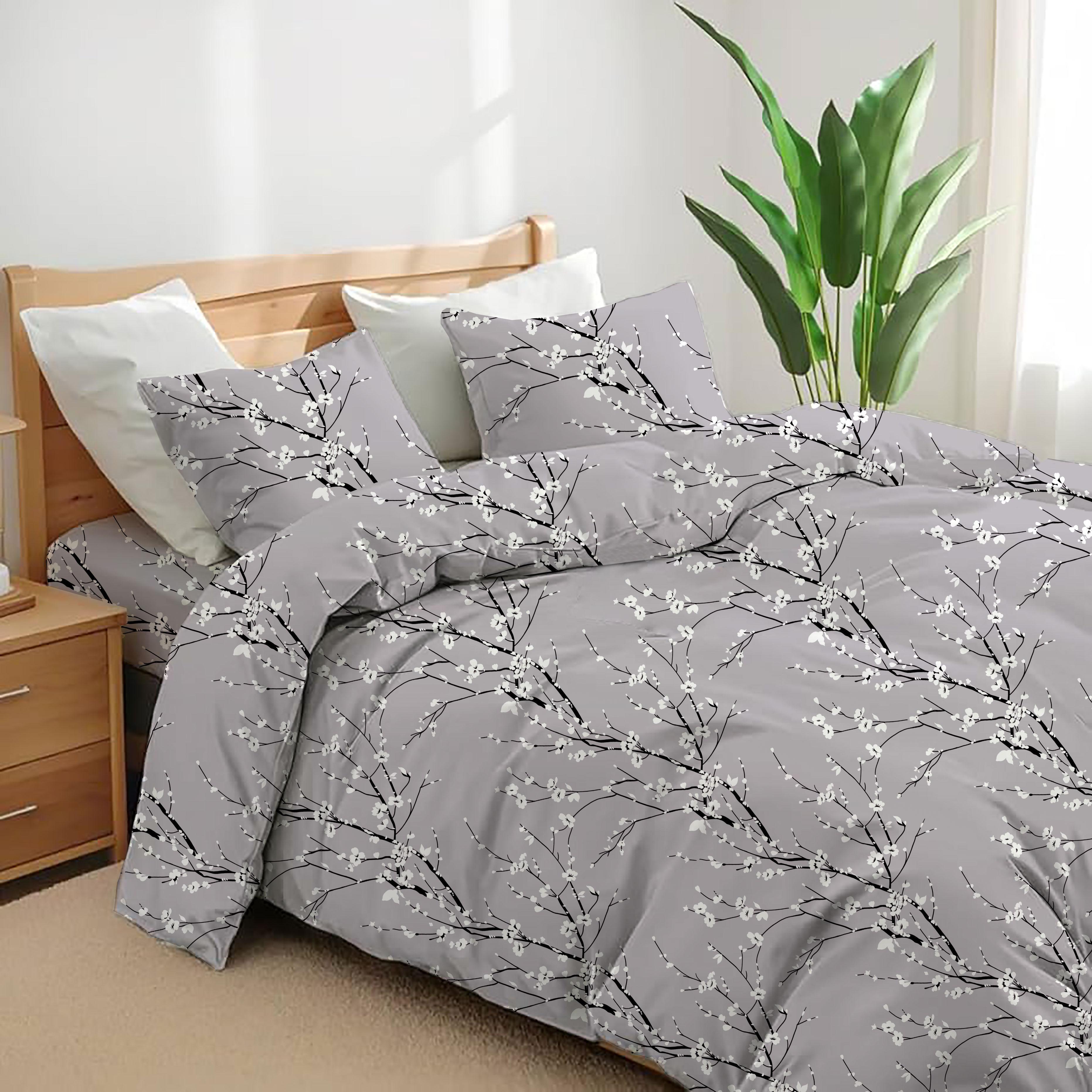 4 Pcs Duvet Complete Bedding Set Soft Brushed Microfibre Duvet Quilt Cover With Pillow Cases and Extra Fitted Sheet Printed in Single Double King Sizes