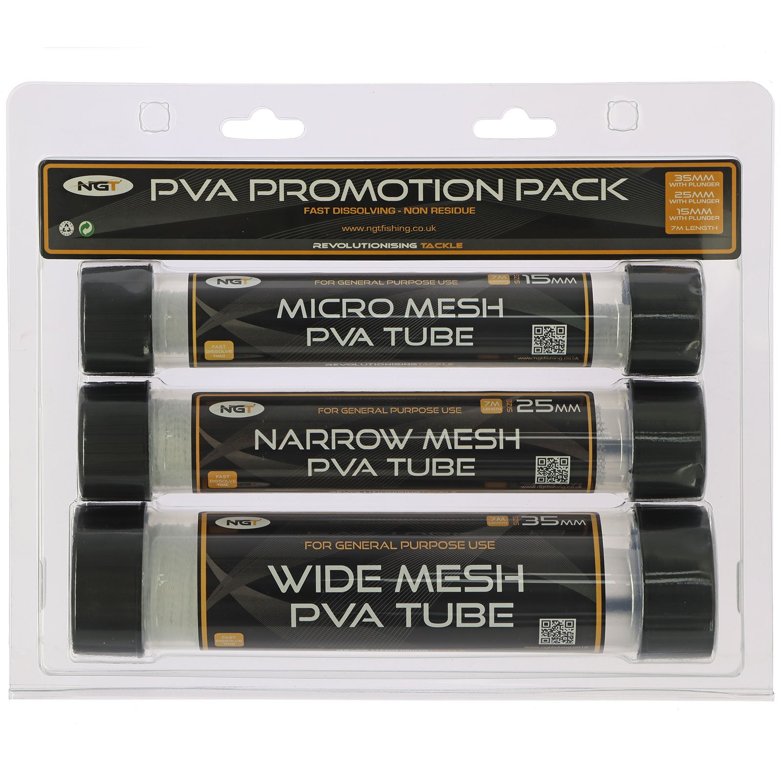 TEMU Ngt Pva Promotion Pack | 3 X 7m Tubes (35mm, 25mm & 15mm) With Plungers - Complete Pva Solid Bag & Stringer System For Carp Fishing