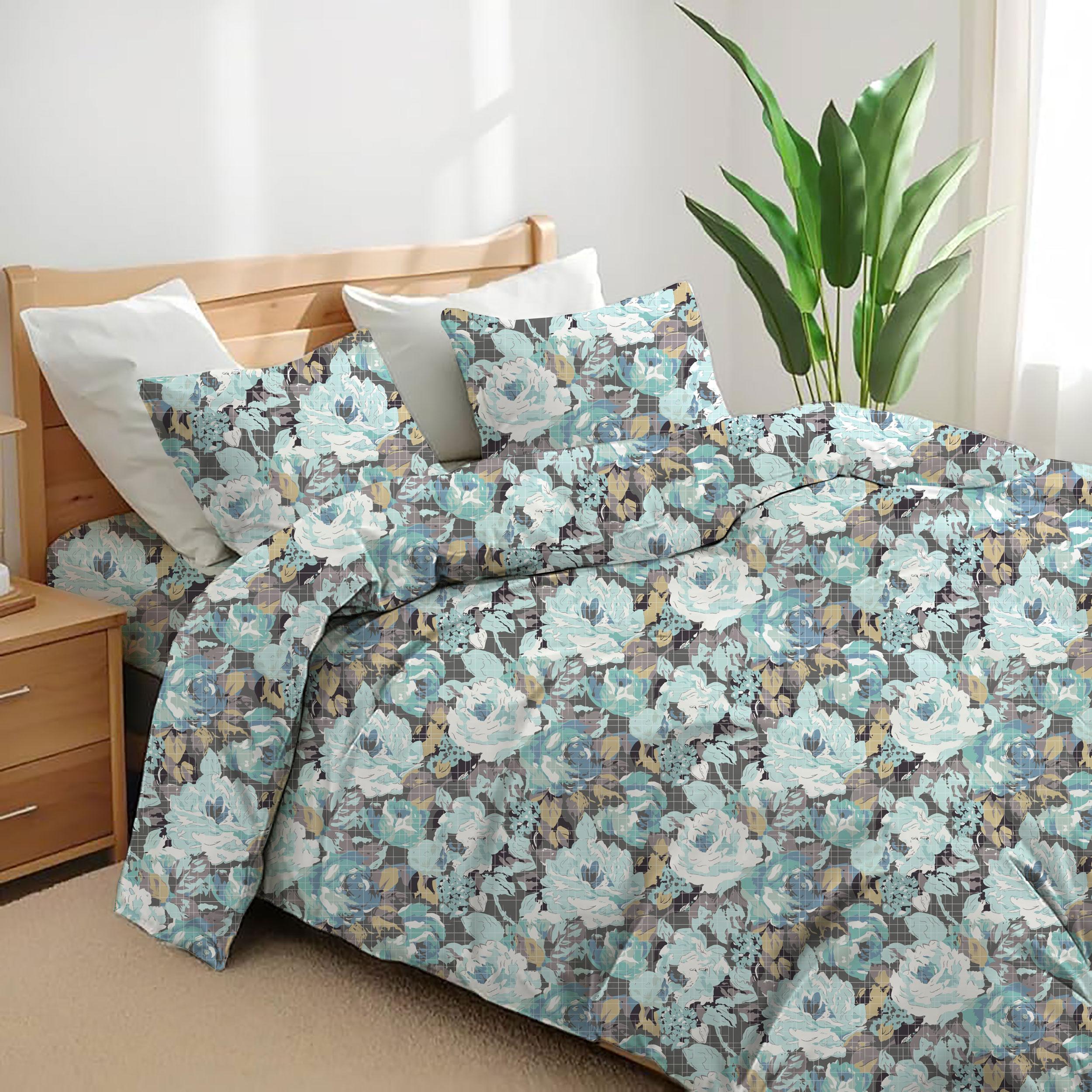 4 Pcs Duvet Complete Bedding Set Soft Brushed Microfibre Duvet Quilt Cover With Pillow Cases and Extra Fitted Sheet Printed in Single Double King Sizes