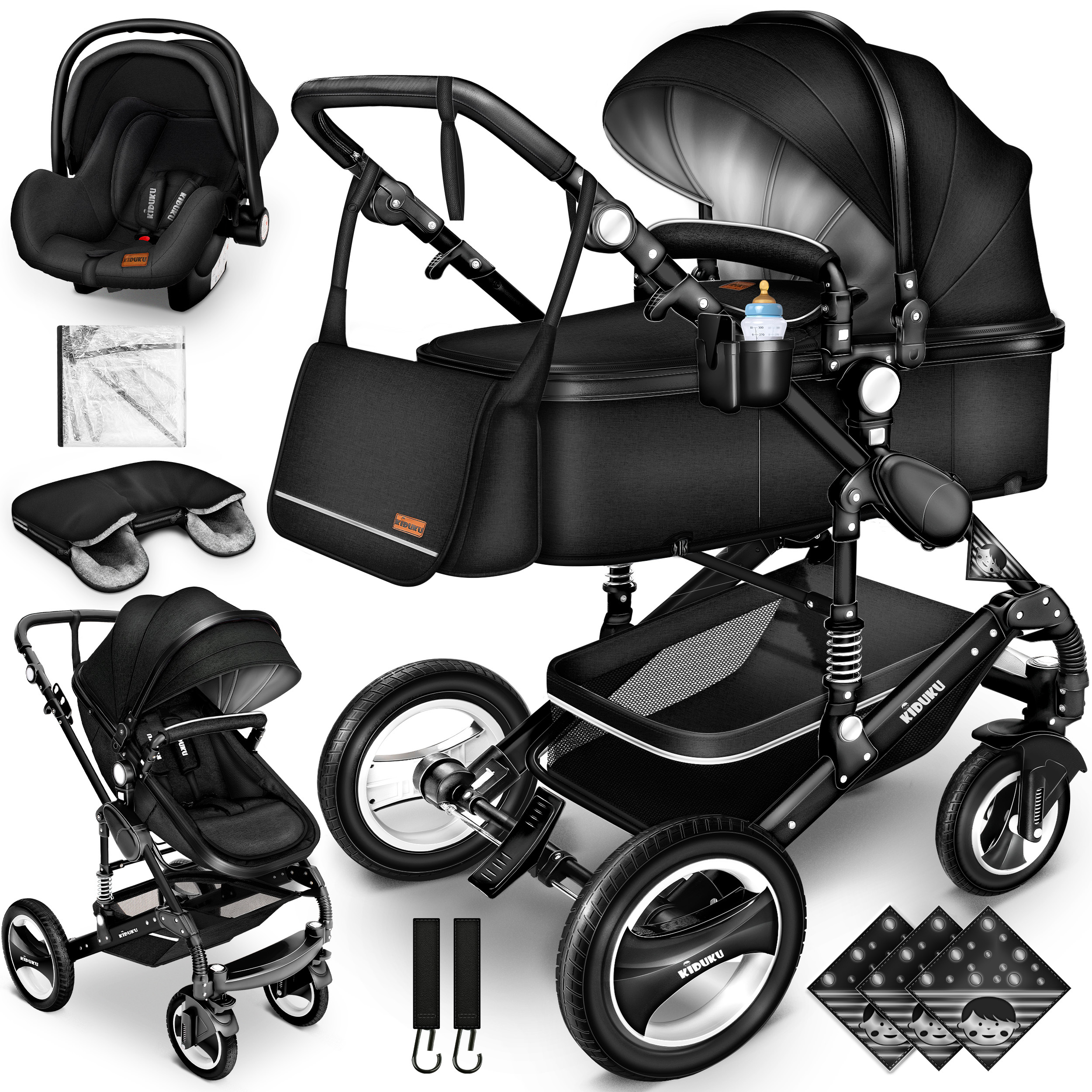 Image of ® 3-in-1 Stroller Complete Set - Combination Stroller Set For Babies And Newborns, Xxl Set With Buggy, Sports Seat & Footmuff, Full Rubber Tires, Diaper Bag, Hand Warmer, And Children's Table