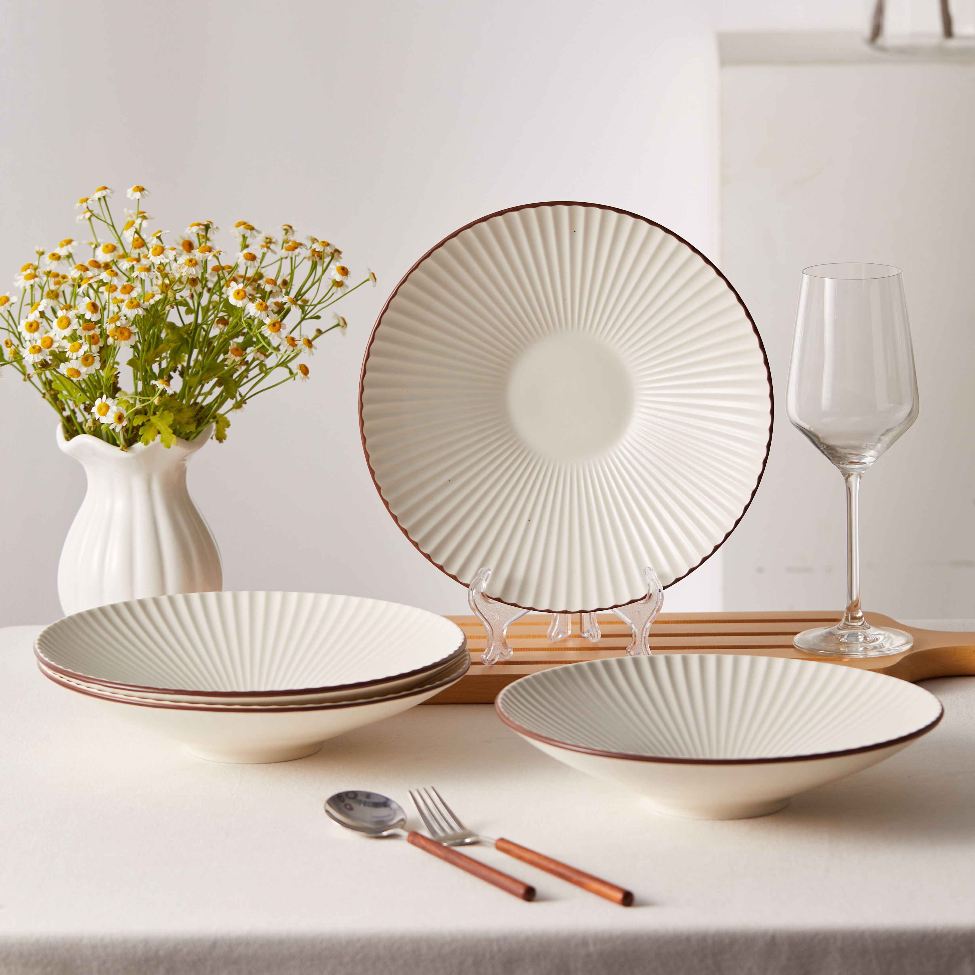 E-shop 4Stück, Ø24.8CM, 10-Zoll Teller Set, Keramik Geschirr, Japanische Ramen-Platten, Ramenteller, Pastateller, Salatteller, Suppenteller,
