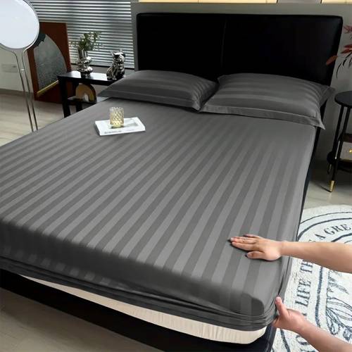 1pc 40cm extra deep stripe fitted sheet breathable comfortable microfiber bedding machine washable bed sheet in single super king sizes