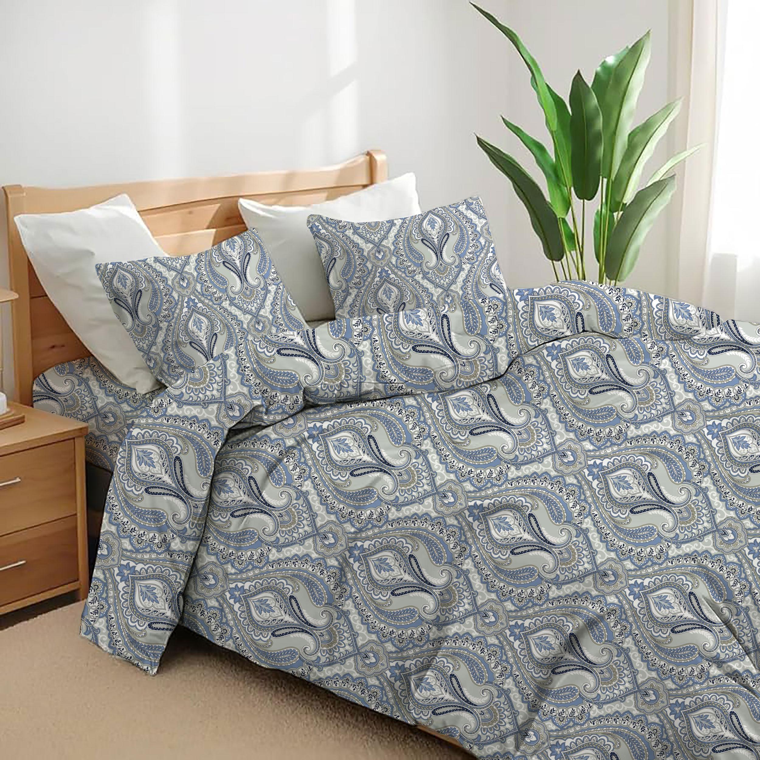 4 Pcs Duvet Complete Bedding Set Soft Brushed Microfibre Duvet Quilt Cover With Pillow Cases and Extra Fitted Sheet Printed in Single Double King Sizes