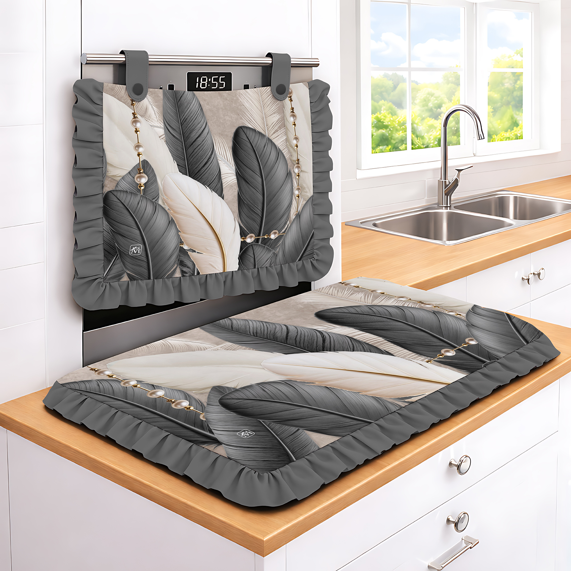 TEMU Copriforno pi羅 Coprifornello Imbottito con Spugna in Poliuretano Tropical decorazione per cucina