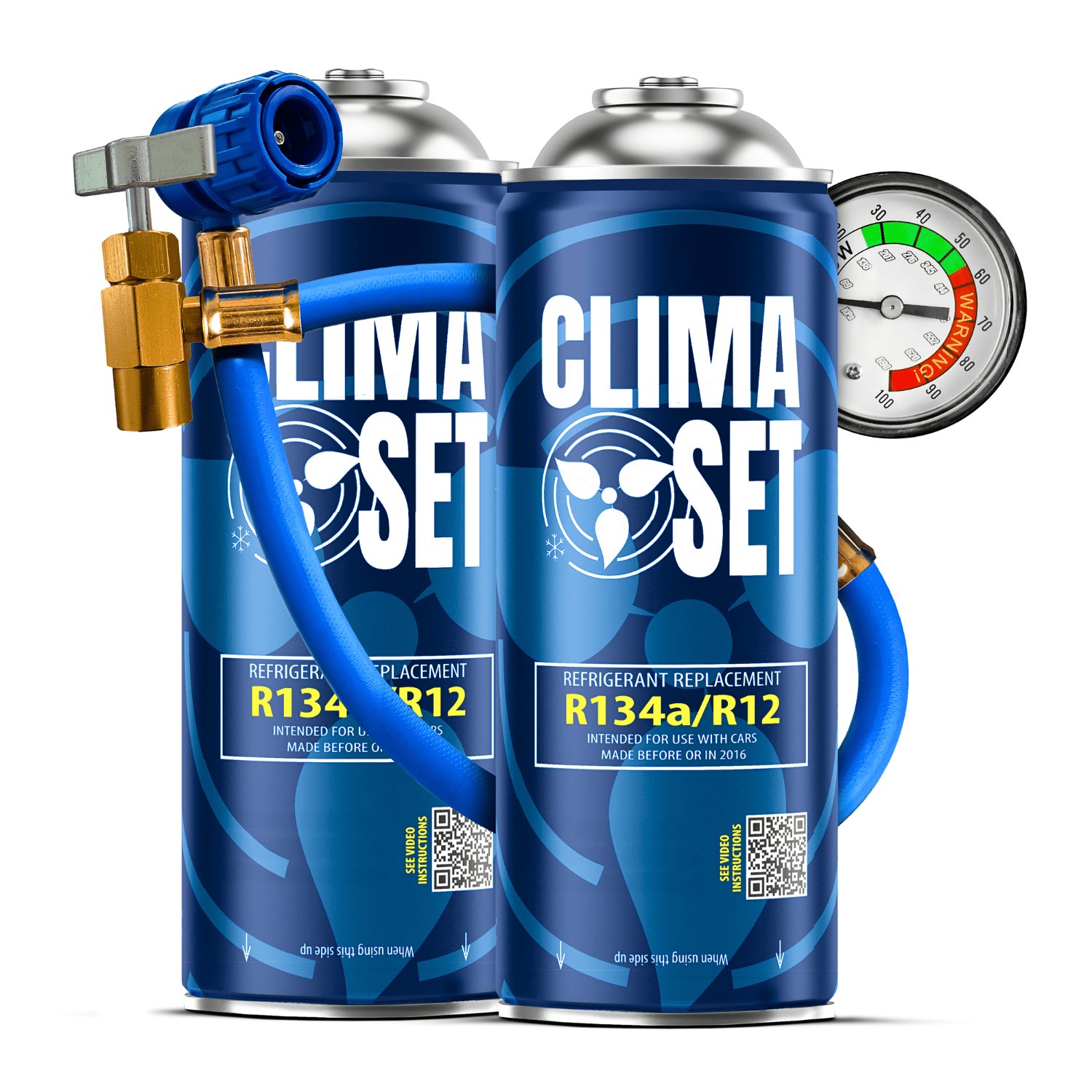 E-shop Set mit 2x R134a Kältemittel für Klimaanlage, Schlauch mit Manometer, DIY Nachfüll- und Service-Kit für Auto-Klimaanlage, Öl, wiederverwendbare