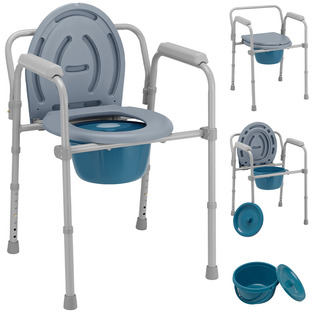 TEMU Bakaji Comfortable Toilet Stool With Removable Bucket And Lid, Adjustable Height Wc Aid 63.5 - 78.5 Cm With Metal Structure, Ideal For The