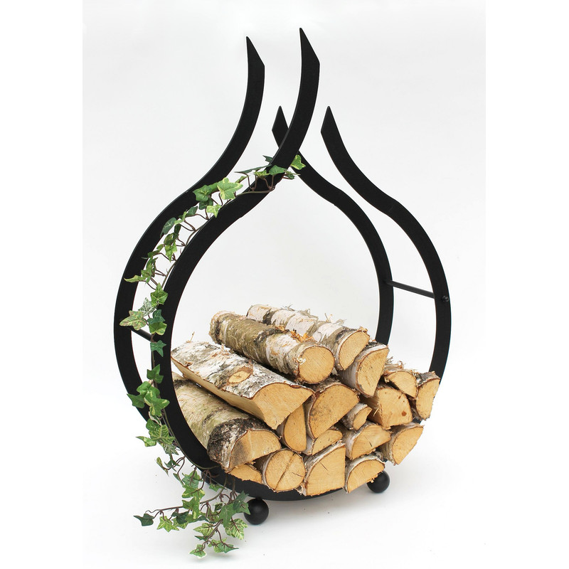 Image of Fireplace Wood Rack Flame In Black Metal 78 Cm High Fireplace Wood Stand Fireplace Wood Holder Wood Shelf
