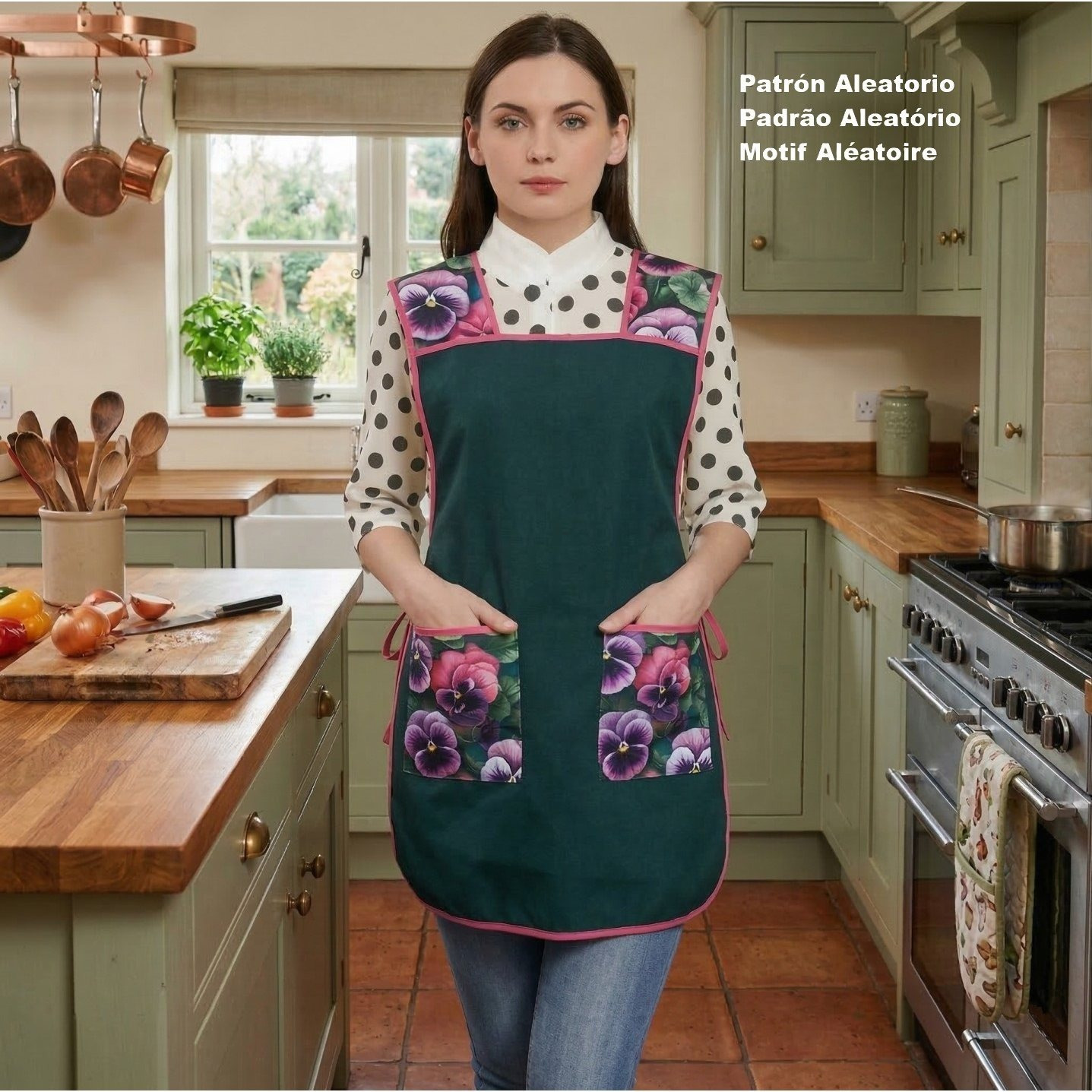 One-size Kitchen Apron Gown With Side Closure And - Professional Adjustable Smock-style Apron With Side Adjustment And Printed Pockets - One-size Work Gown