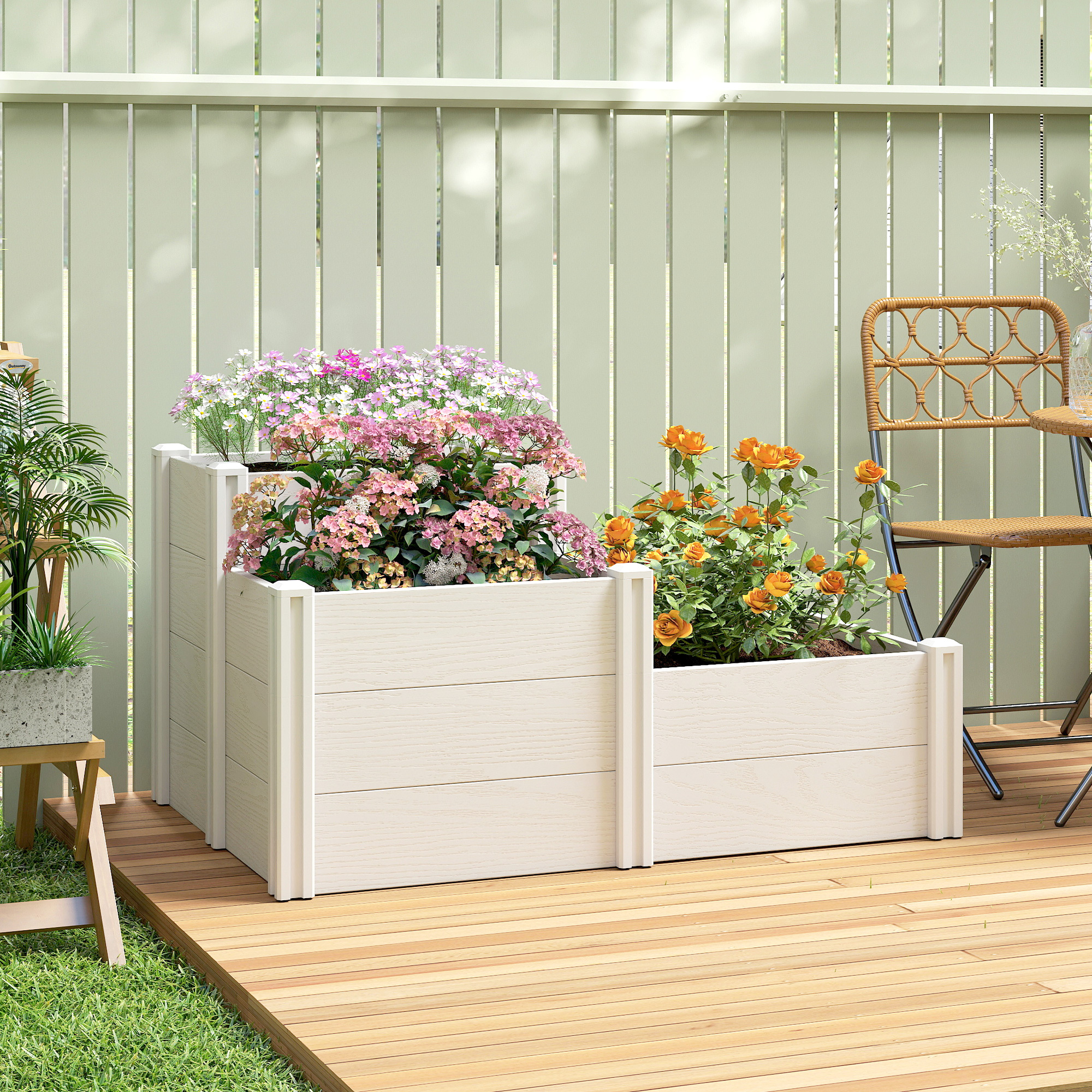 Raised Bed 3-tier Stackable Garden Bed With Open Bottom, Modular Bed Diy Assembly Plastic Planter Box For Garden Balcony 120 X 80 Cm White