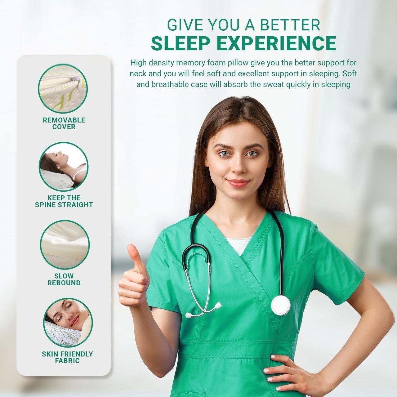 2-Pack Bamboo Memory Foam Pillows | 50x75cm | Medium Firm | Soft & Breathable | Neck & Shoulder Support | Sleep Positions: Side, Back & Stomach | Washable Removable Zip Cover