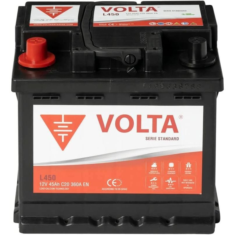 TEMU Batería de Coche Volta 45Ah 360A EN Standard L450I +Izq