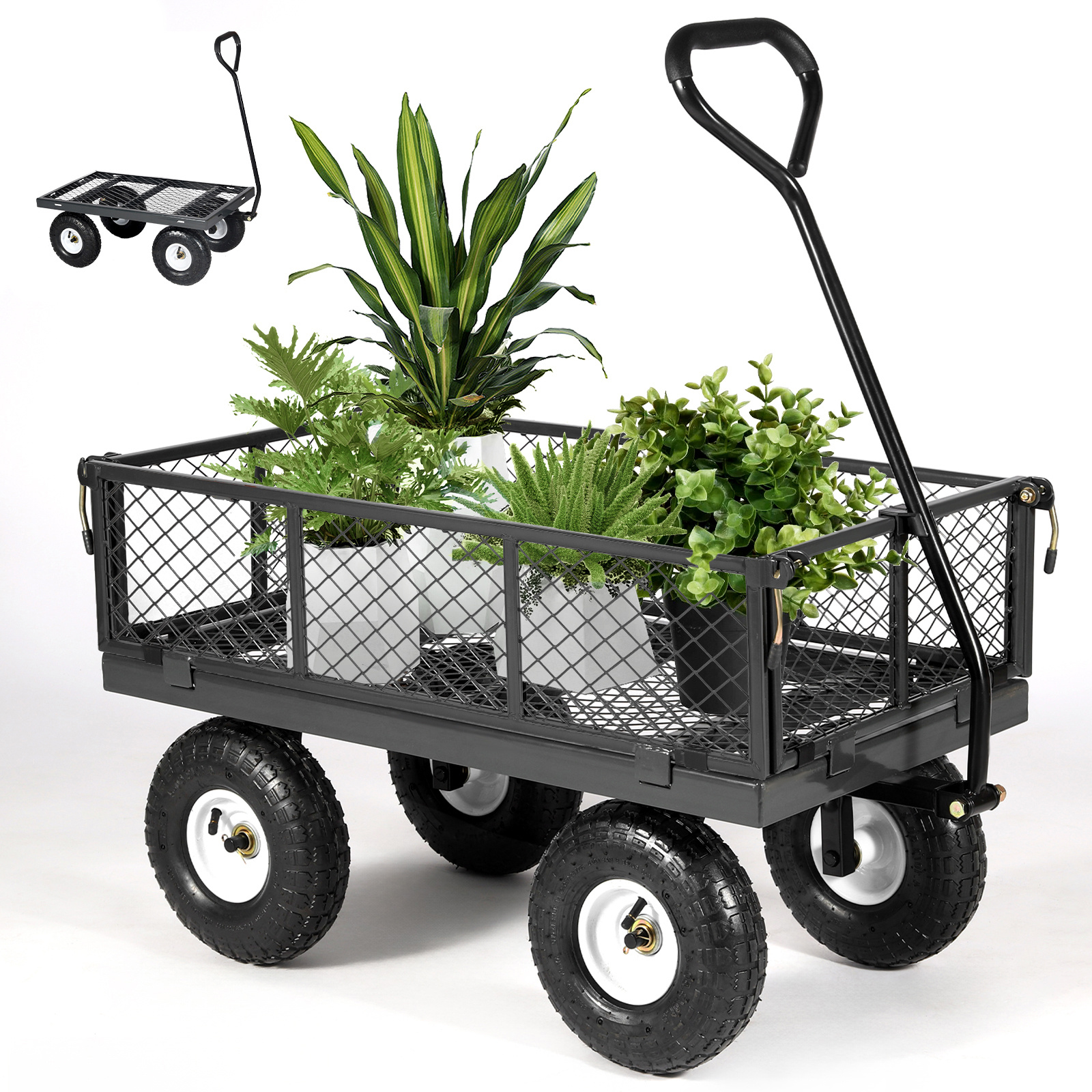 Dolly 350kg / 550kg Load Capacity 3-in-1 Foldable Hand Truck & Platform Truck, Air Tires With Full Rubber, Easy Assembly, & Stable, 100l Load Volume For Garden, Transport & Commercial Use