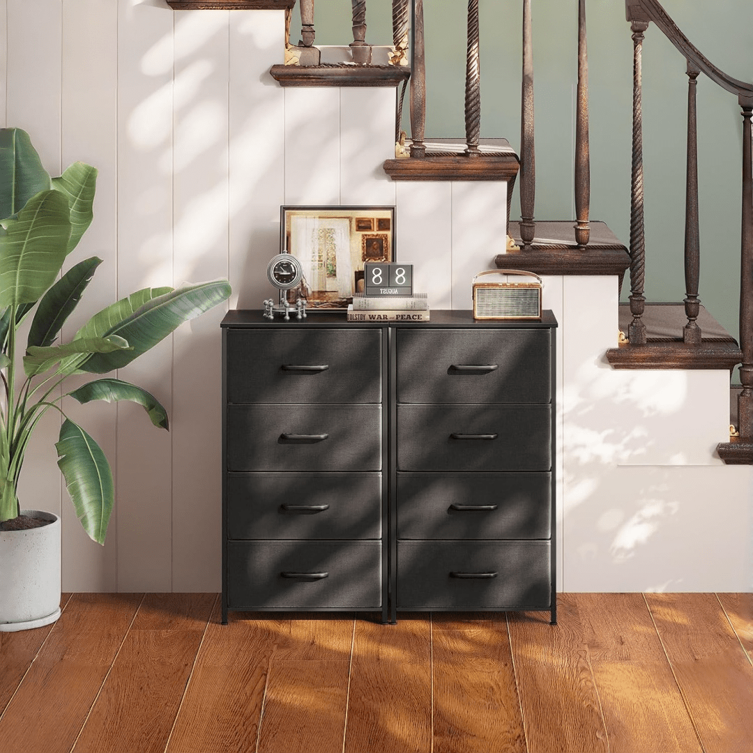 4 Fabric Drawer Dresser For Bedroom, Chest Of Drawers With Waterproof Wood Top Tall Dresser For Hallway, Living Room, Kid Room (grey