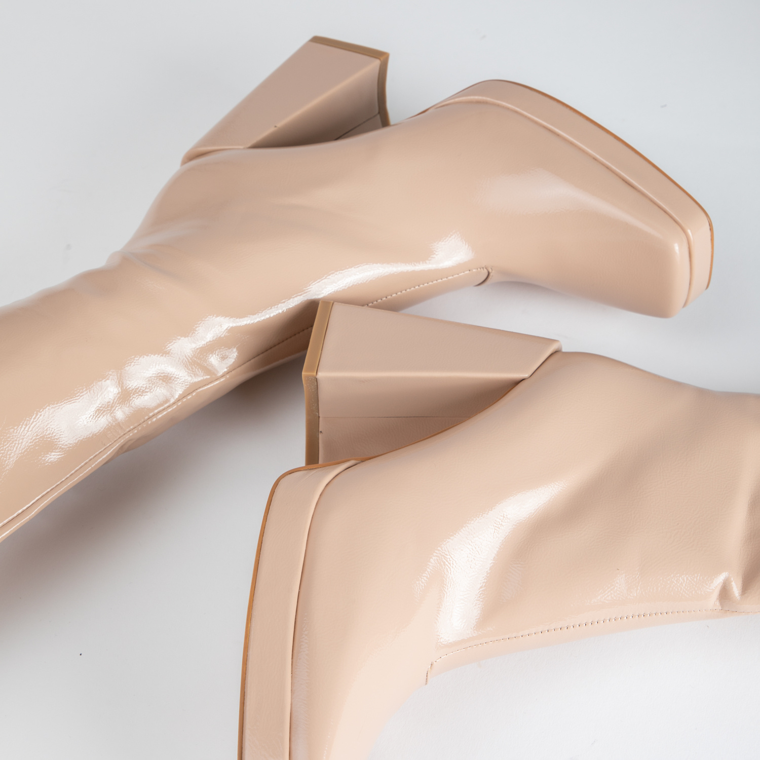 Rosie Long Boot in Nude Patent Finish
