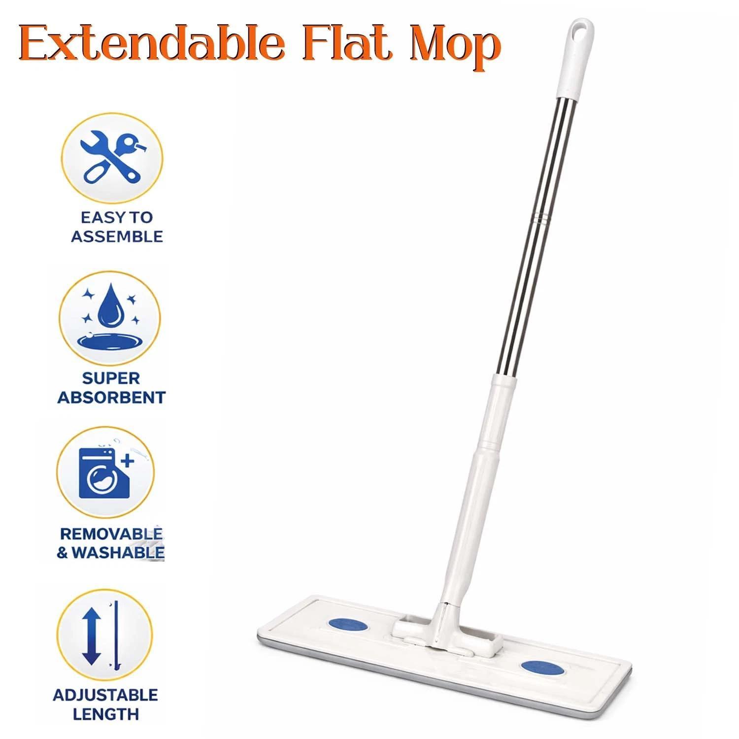TEMU Microfiber Flat Mop Floor Cleaner Extendable Stainless Steel Handle Washable Pad