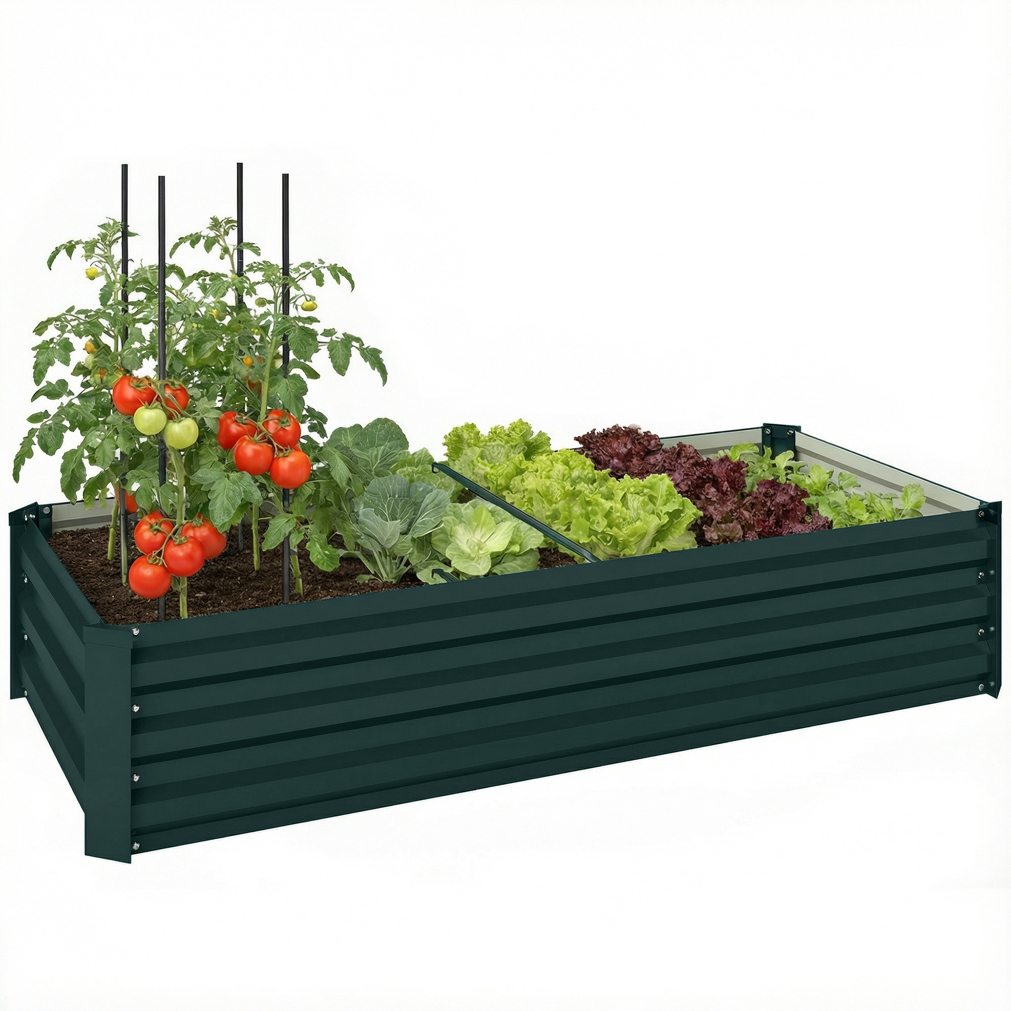 TEMU Outsunny Jardinière rectangulaire potager de jardin bac à fleurs en acier avec bordure de sécurité et fond ouvert dim. 150L x 70l x 30H cm vert
